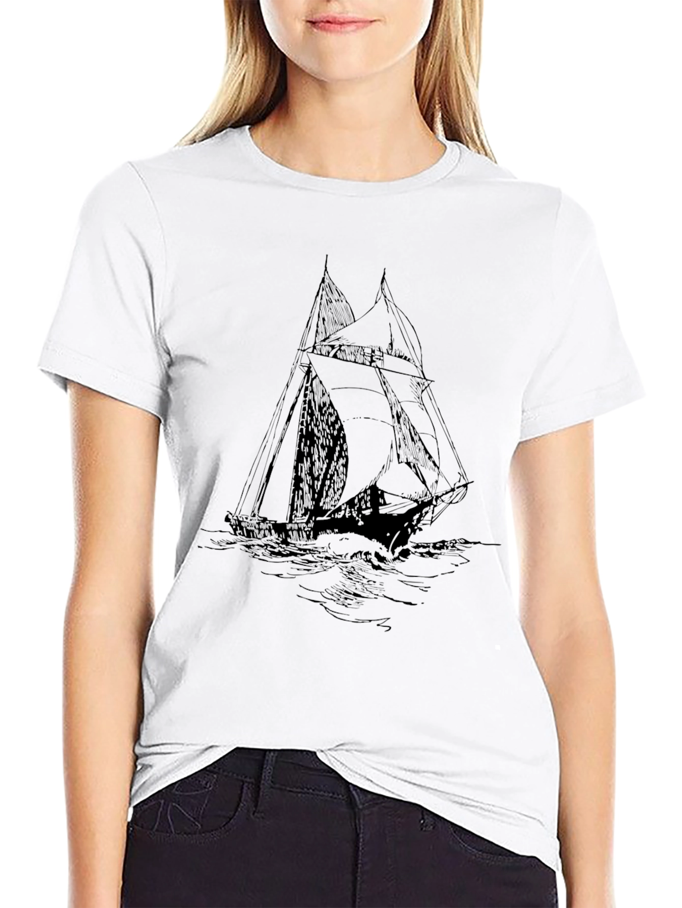 Black Black Graphic Tee - Vintage Sailboat Design view 9