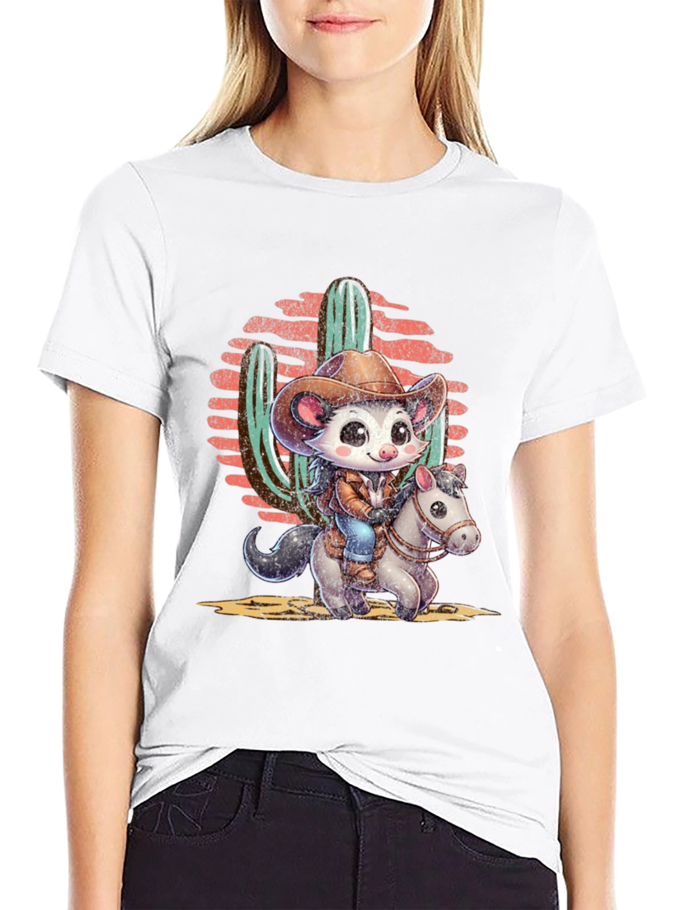 Black Cute Cowboy Possum T-Shirt view 9