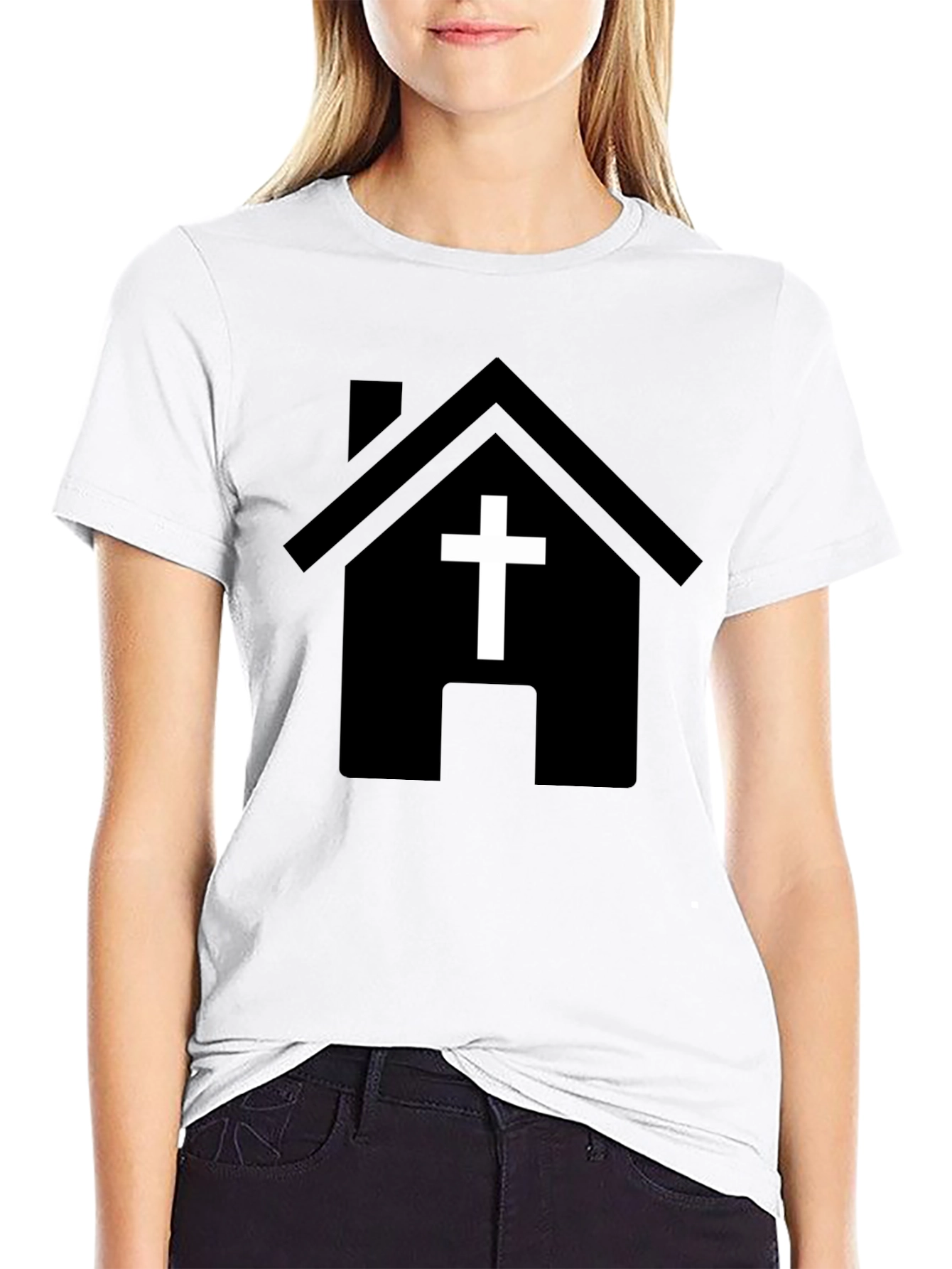 Black Church House Graphic T-Shirt - Religious Apparel view 9