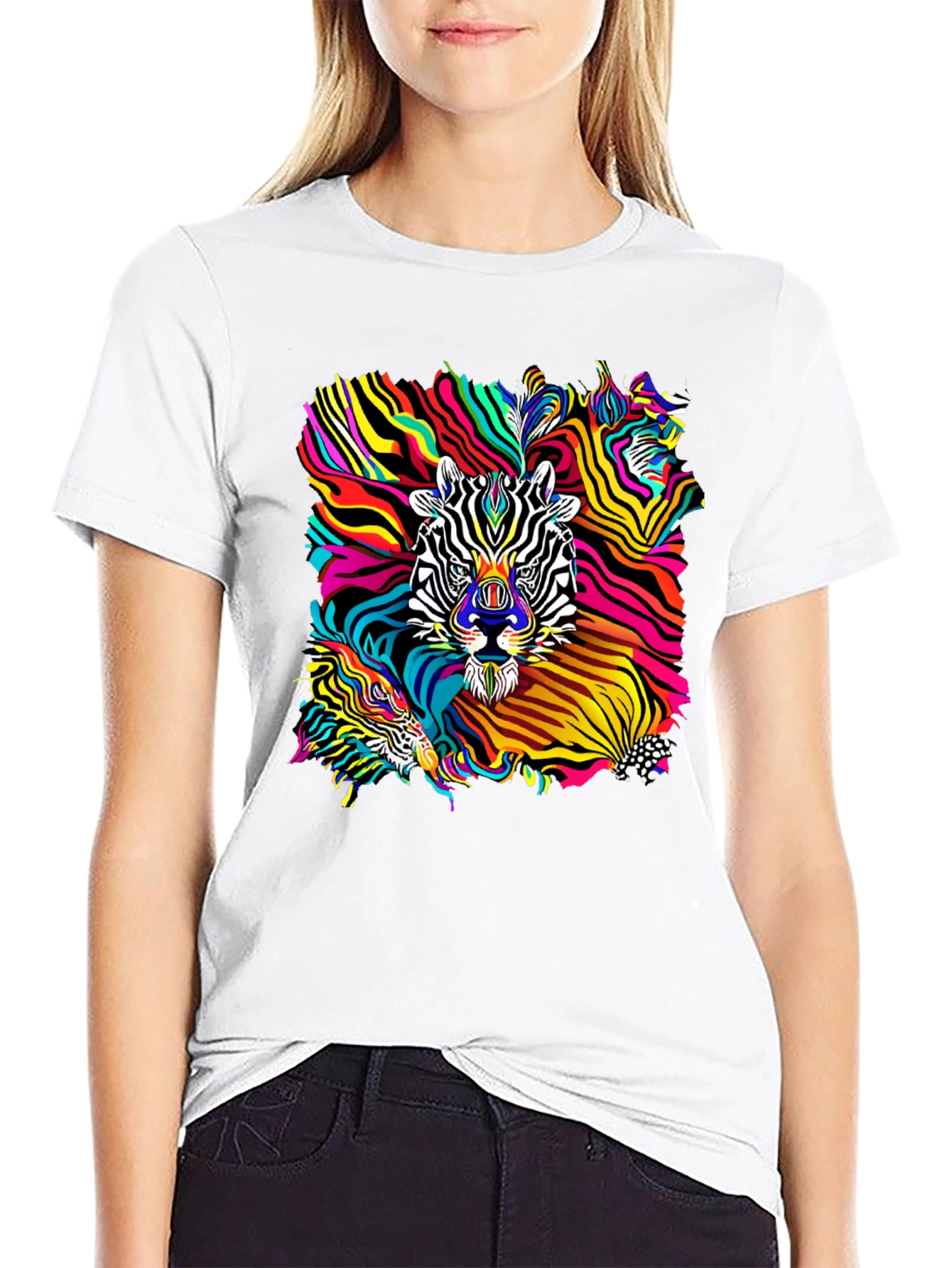Black Psychedelic Zebra Graphic T-Shirt - Black view 9