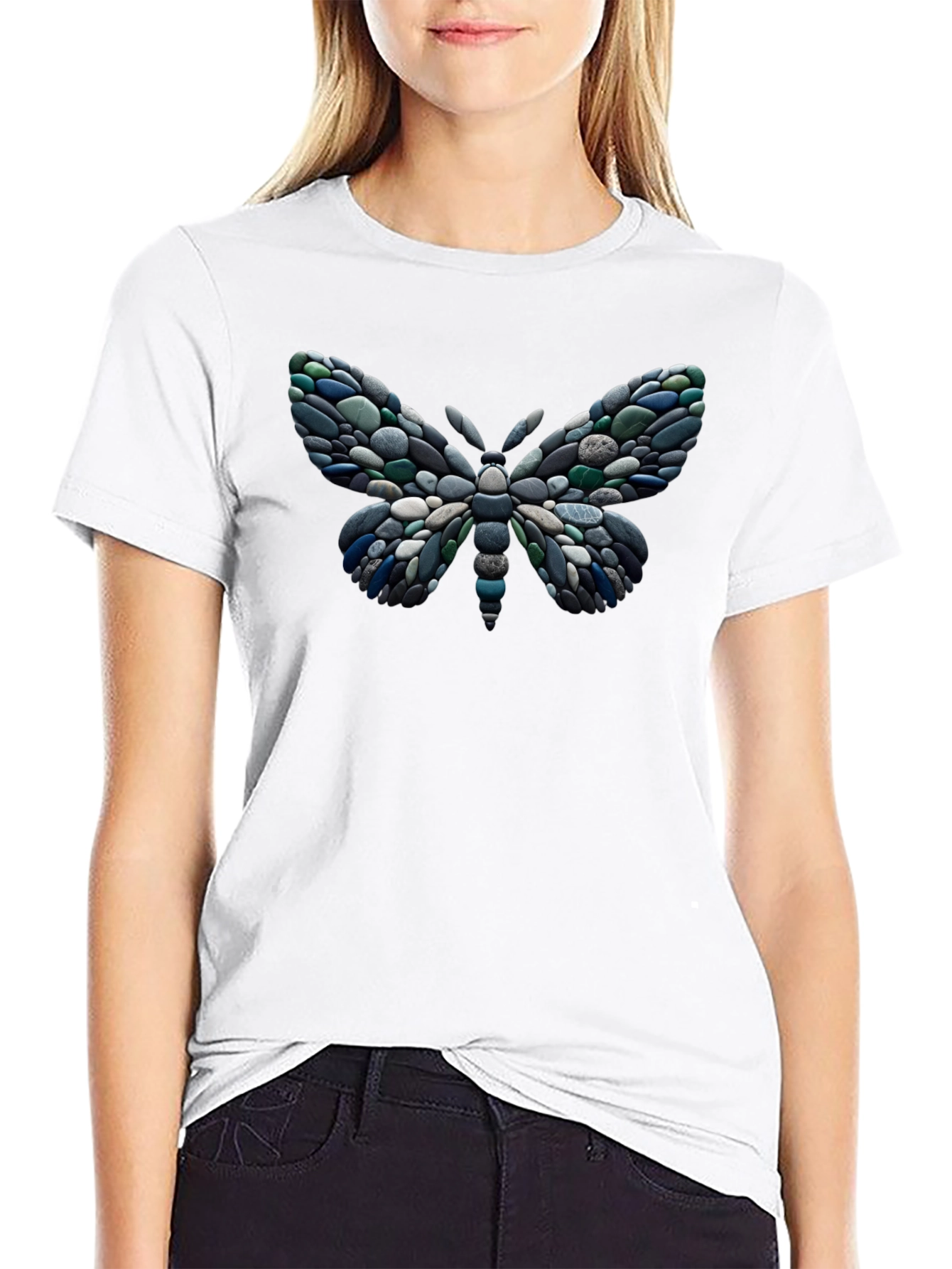 Black Stone Butterfly Graphic Black T-Shirt view 9