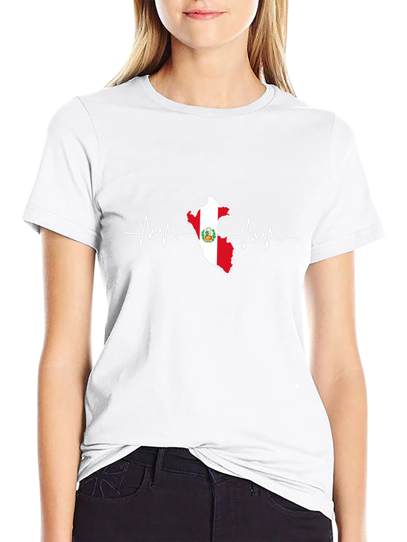 Black Peru Flag Heartbeat Graphic T-Shirt view 9