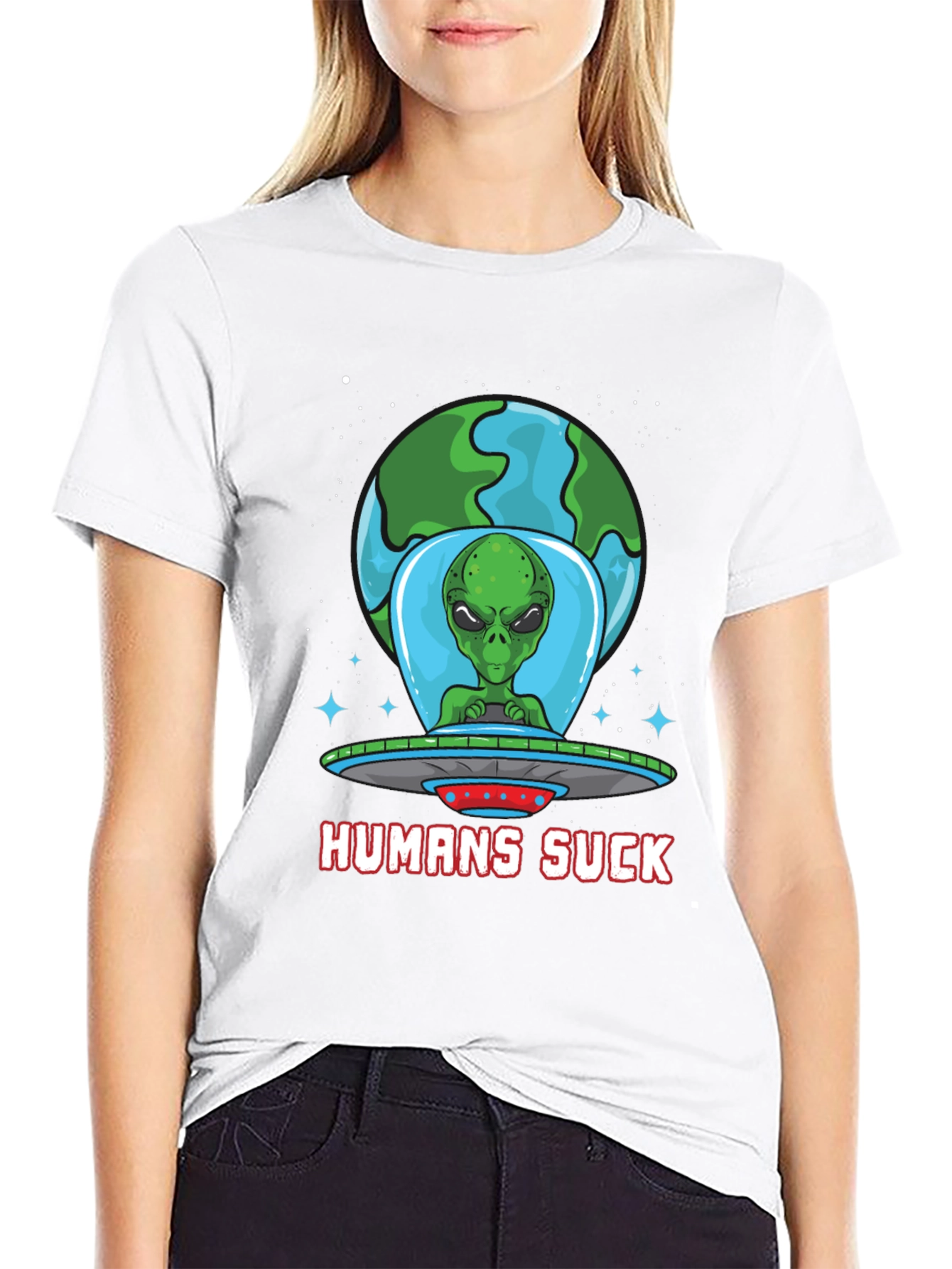 Black Humans Suck Alien T-Shirt - Black view 9