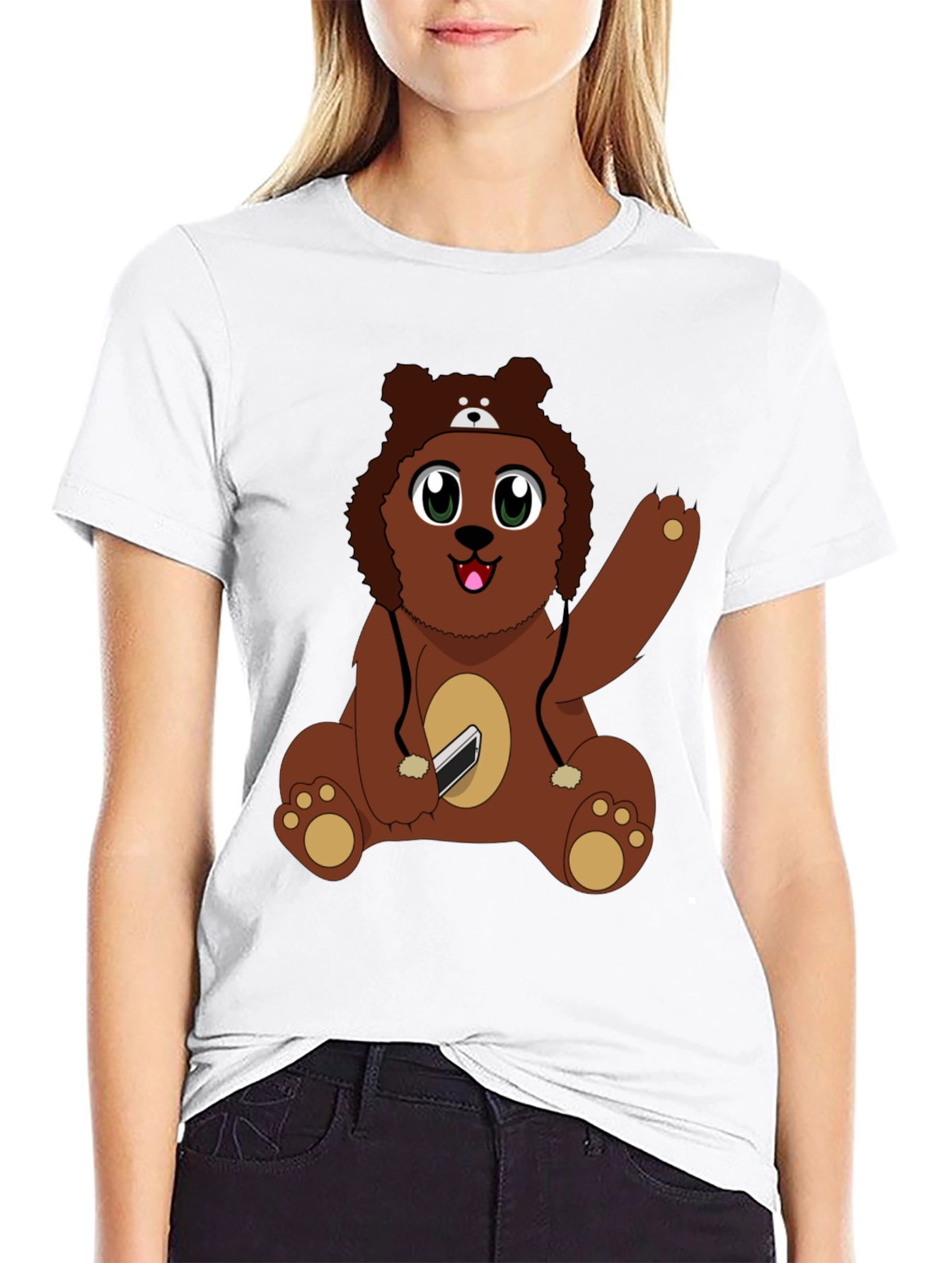 Black Cute Cartoon Bear Graphic T-Shirt view 9