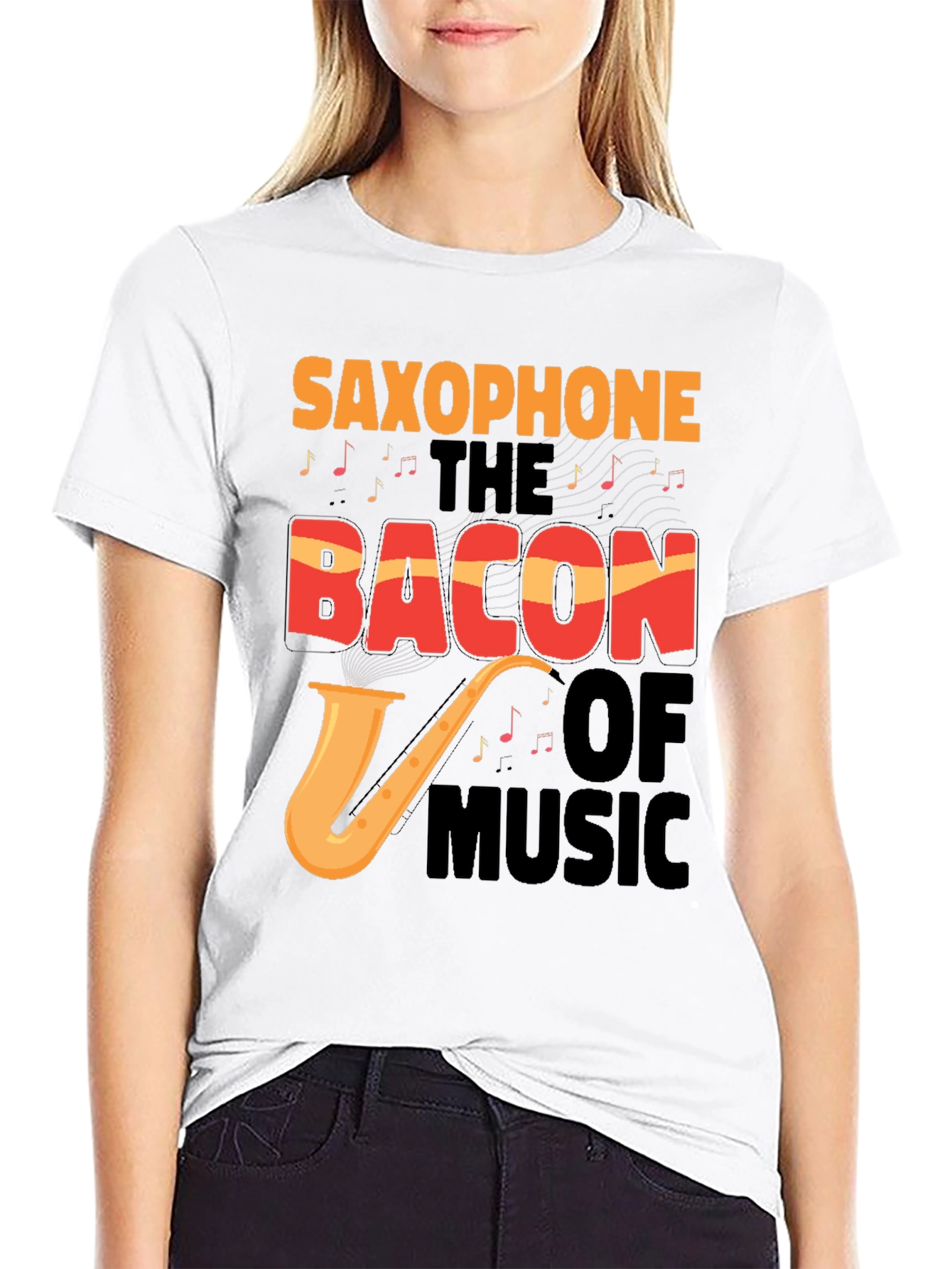 Black Saxophone Bacon of Music Graphic Tee view 9