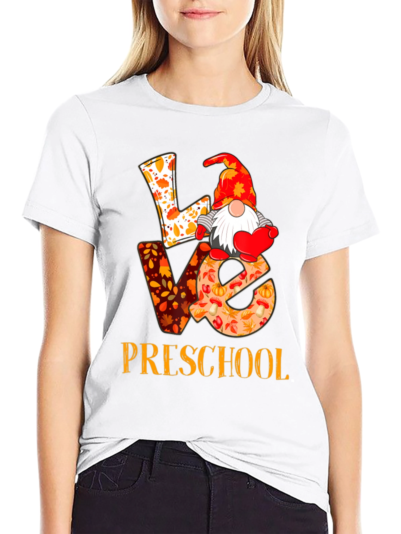 Black Love Preschool Fall Gnome Teacher T-Shirt view 9