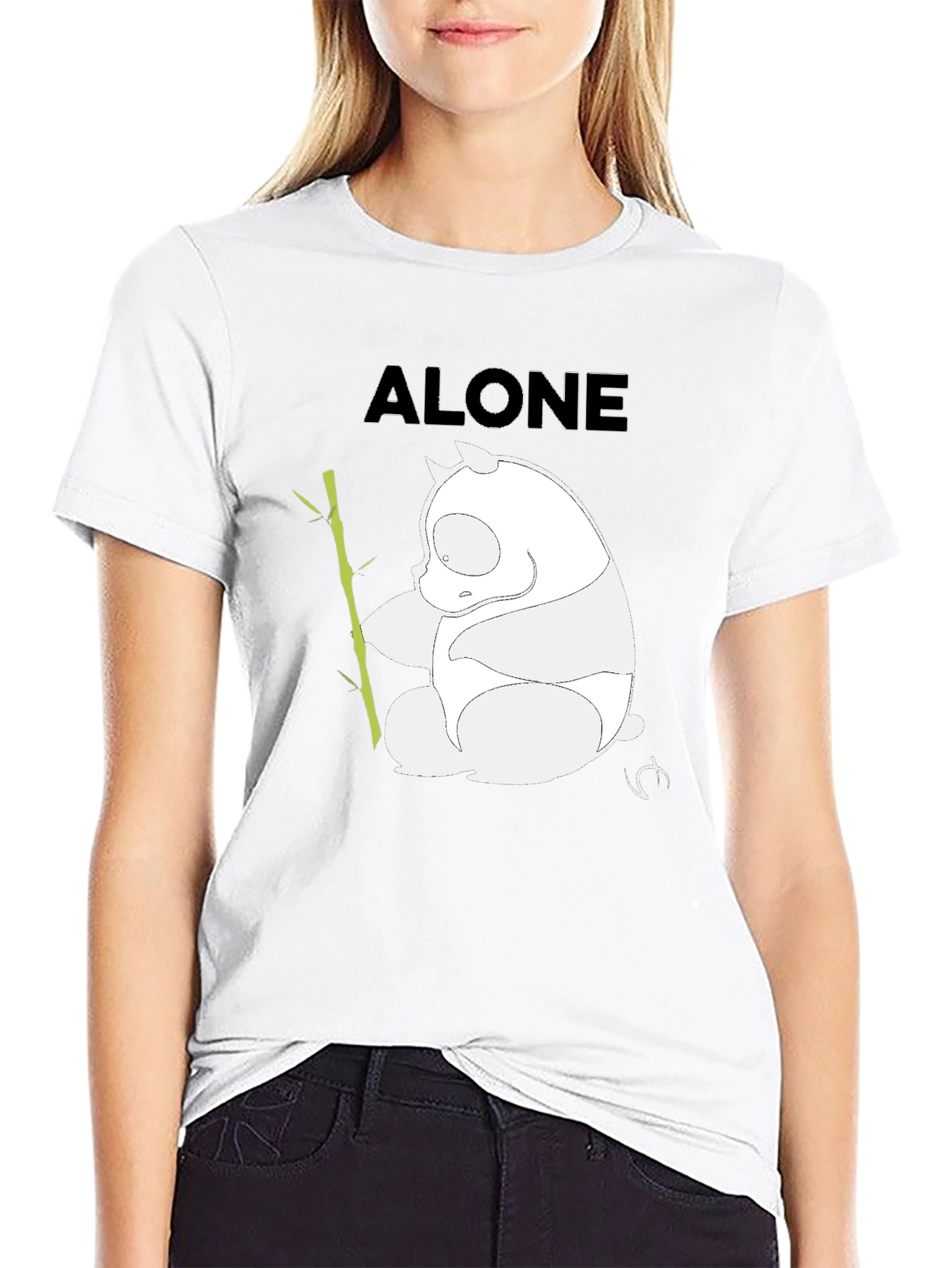 Black Alone Panda Graphic T-Shirt - Black Casual Tee view 9