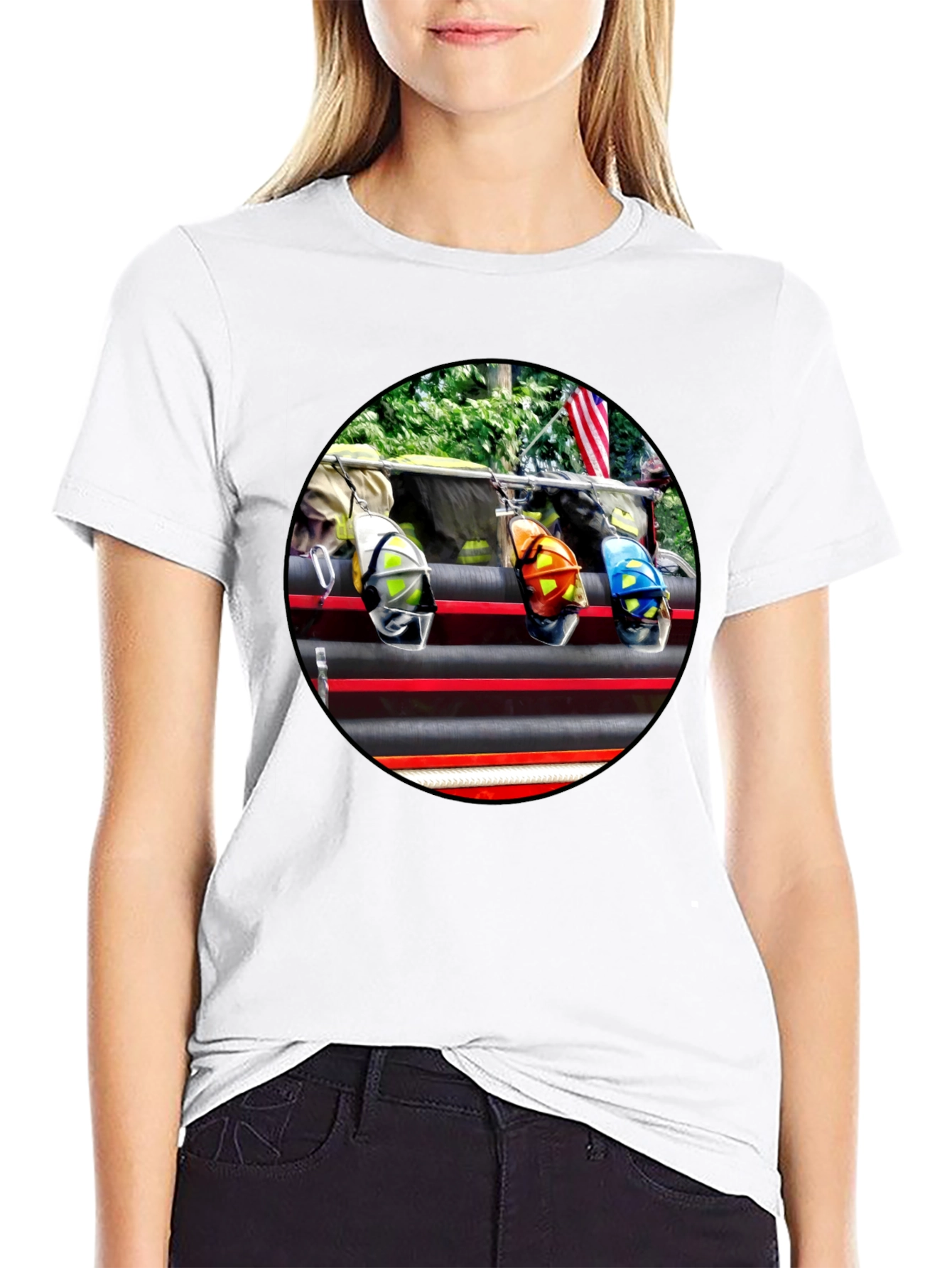 Black Firefighter Helmets Graphic T-Shirt view 9