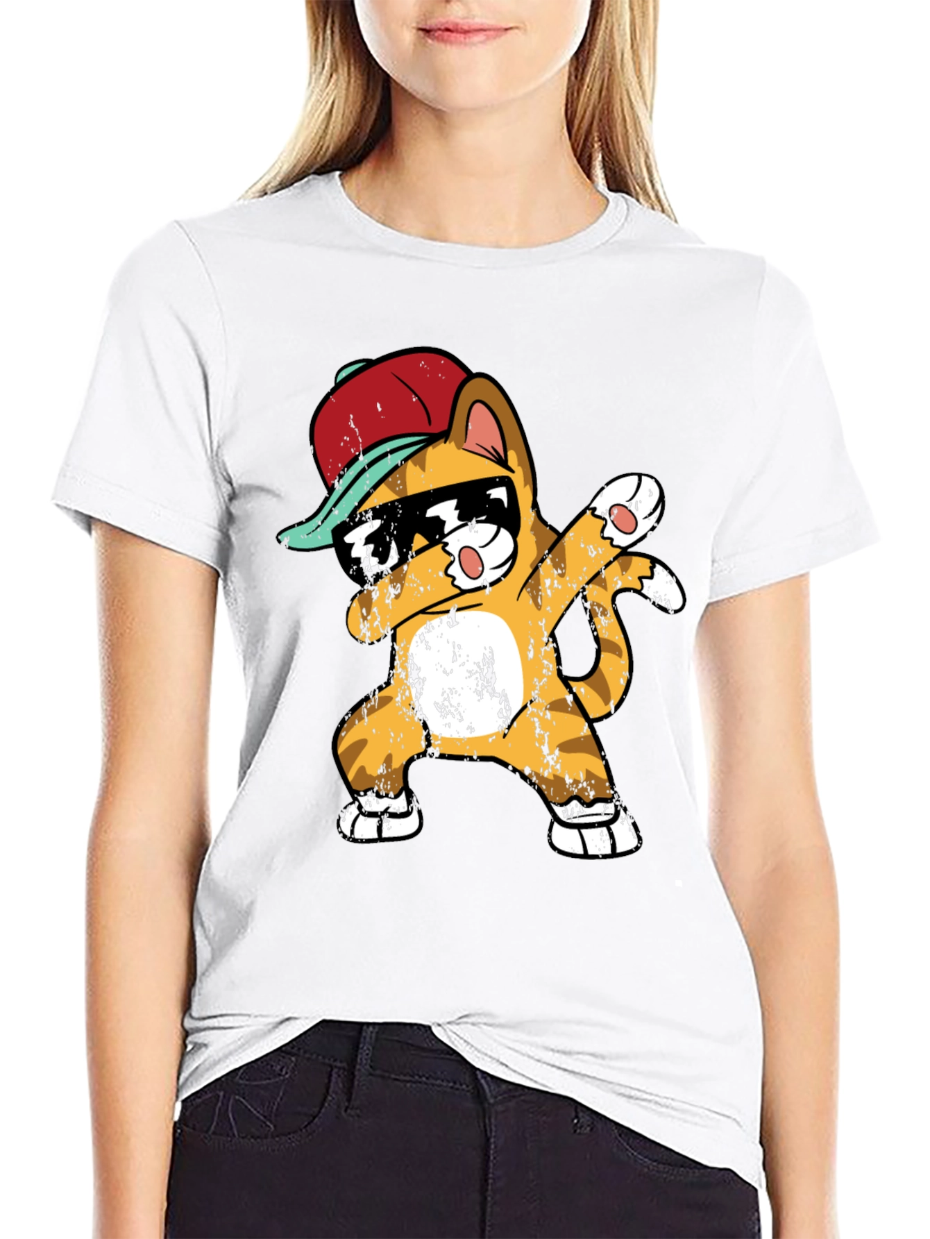 Black Cool Cat Dabbing T-Shirt view 9