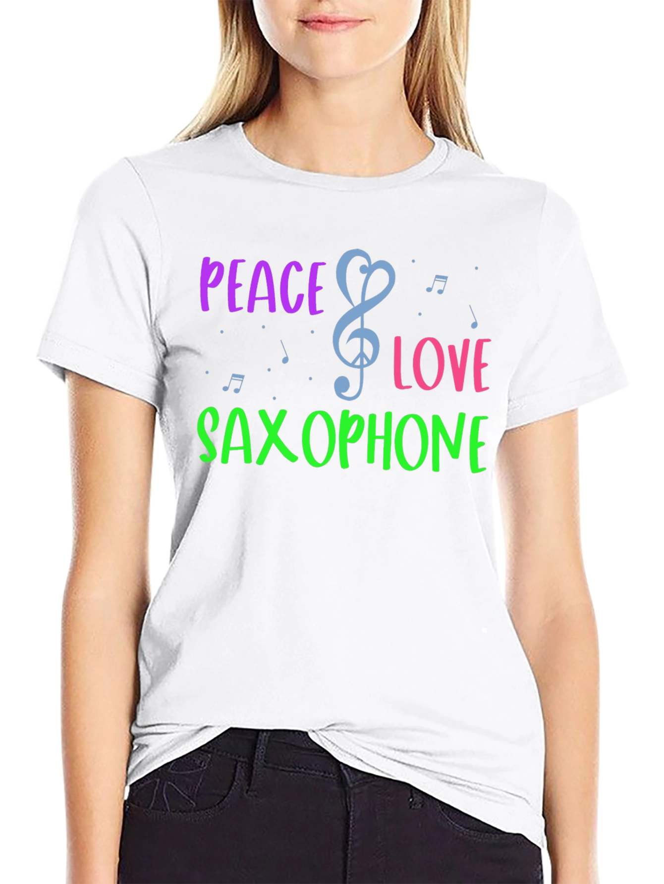Black Peace Love Saxophone Graphic T-Shirt view 9