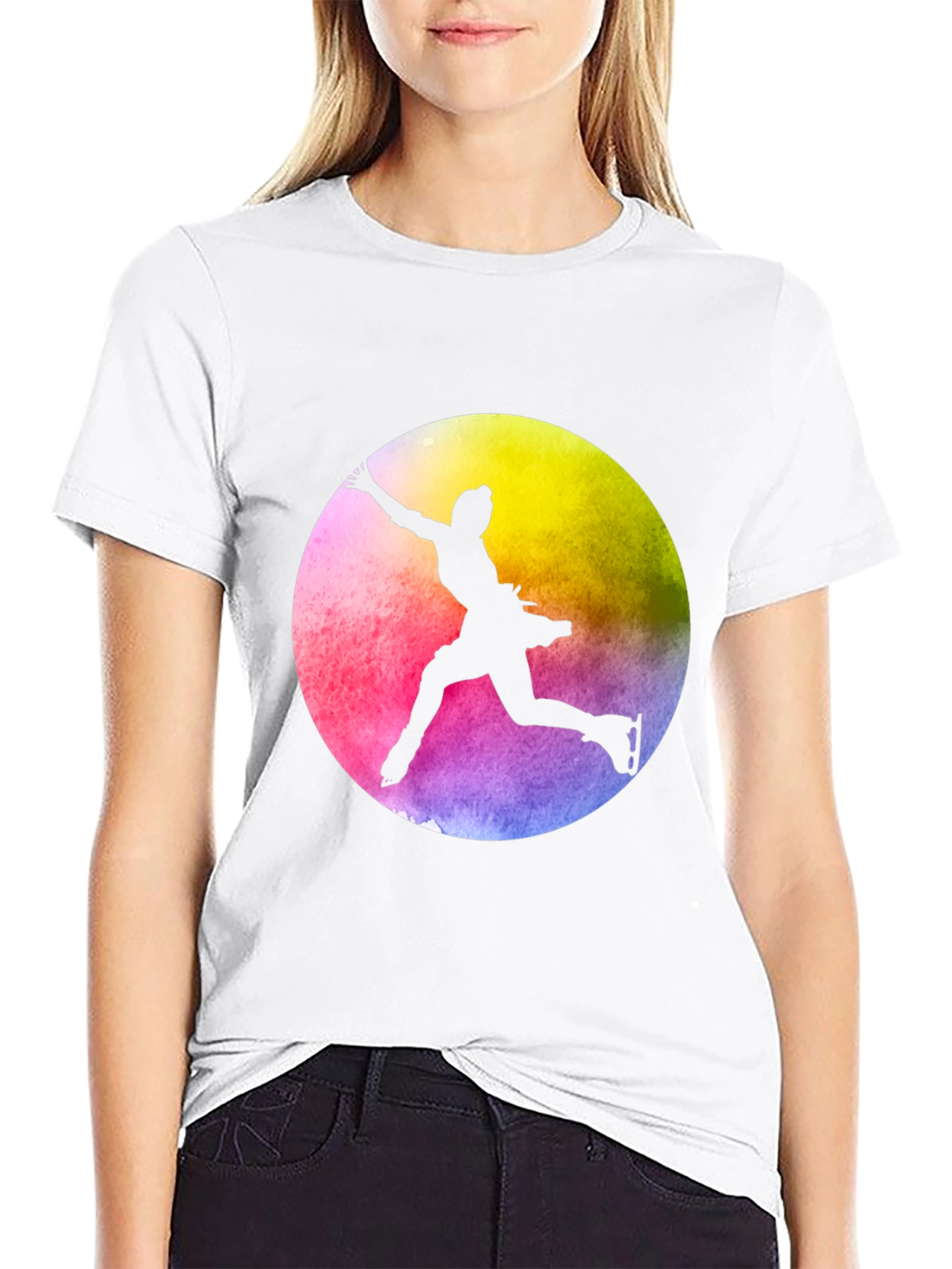 Black Figure Skater Silhouette Tee - Vibrant Colors view 9