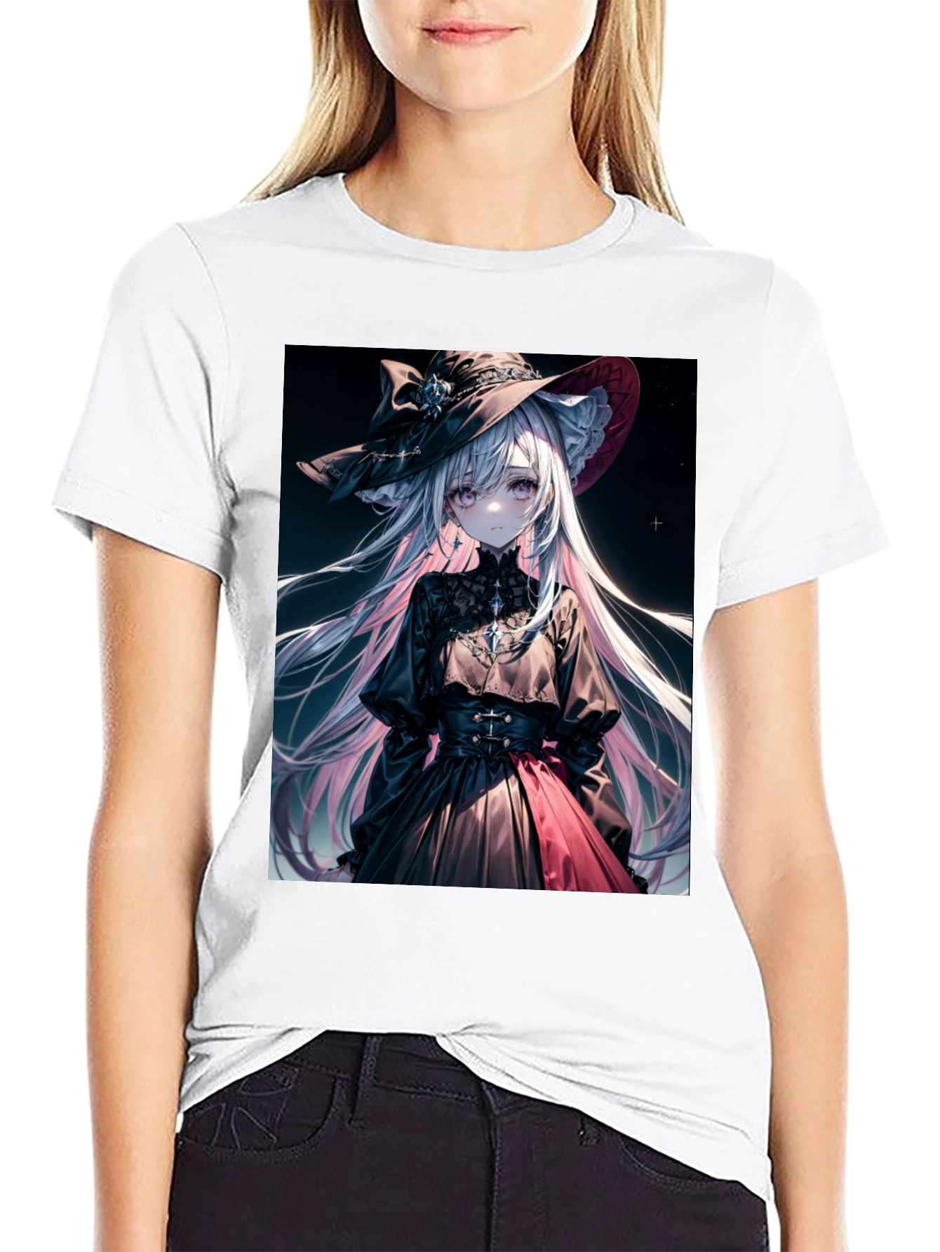 Black Anime Girl Graphic Tee - Stylish Black Cotton T-Shirt view 9