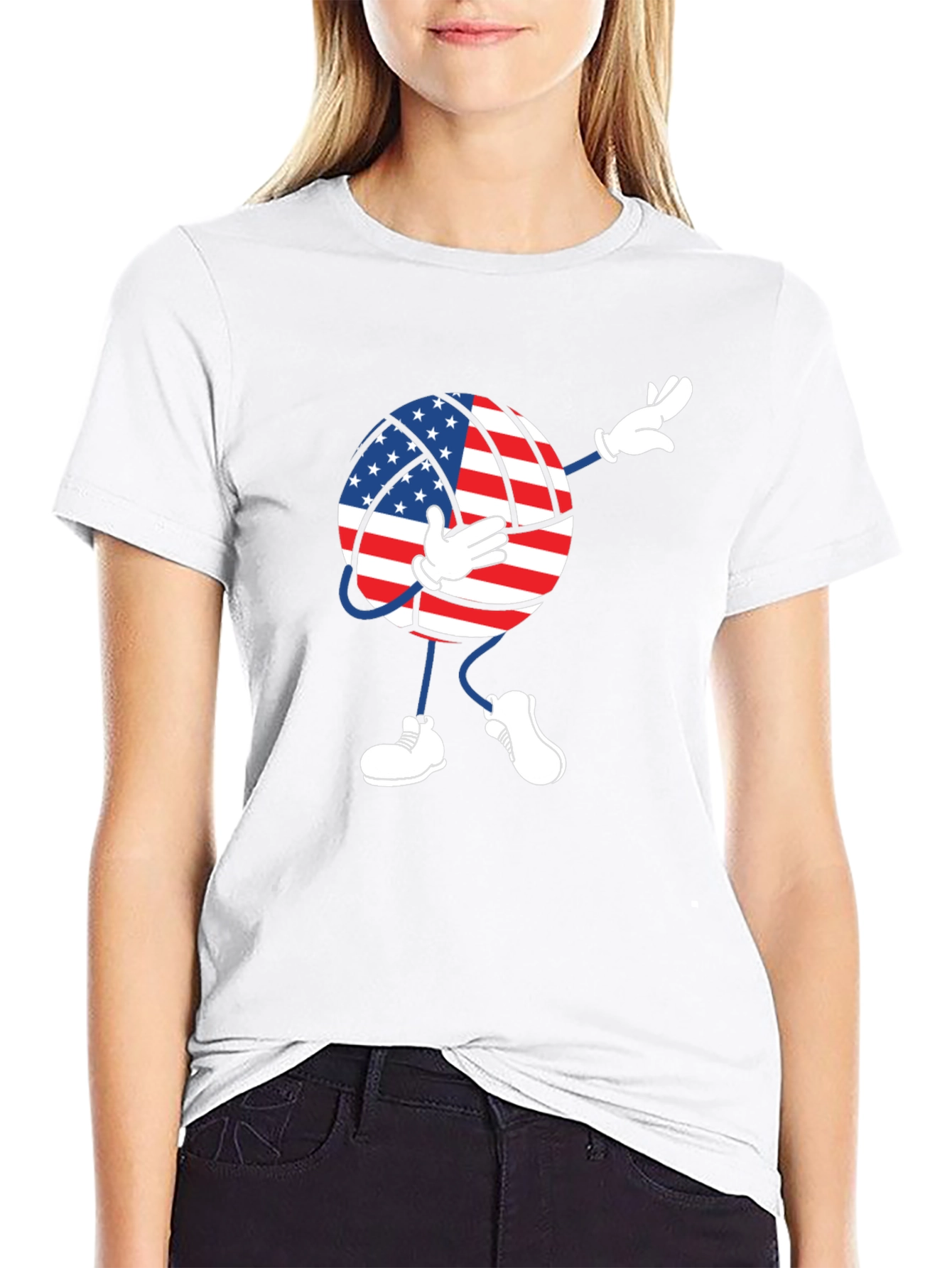 Black USA Flag Volleyball Dab T-Shirt view 9
