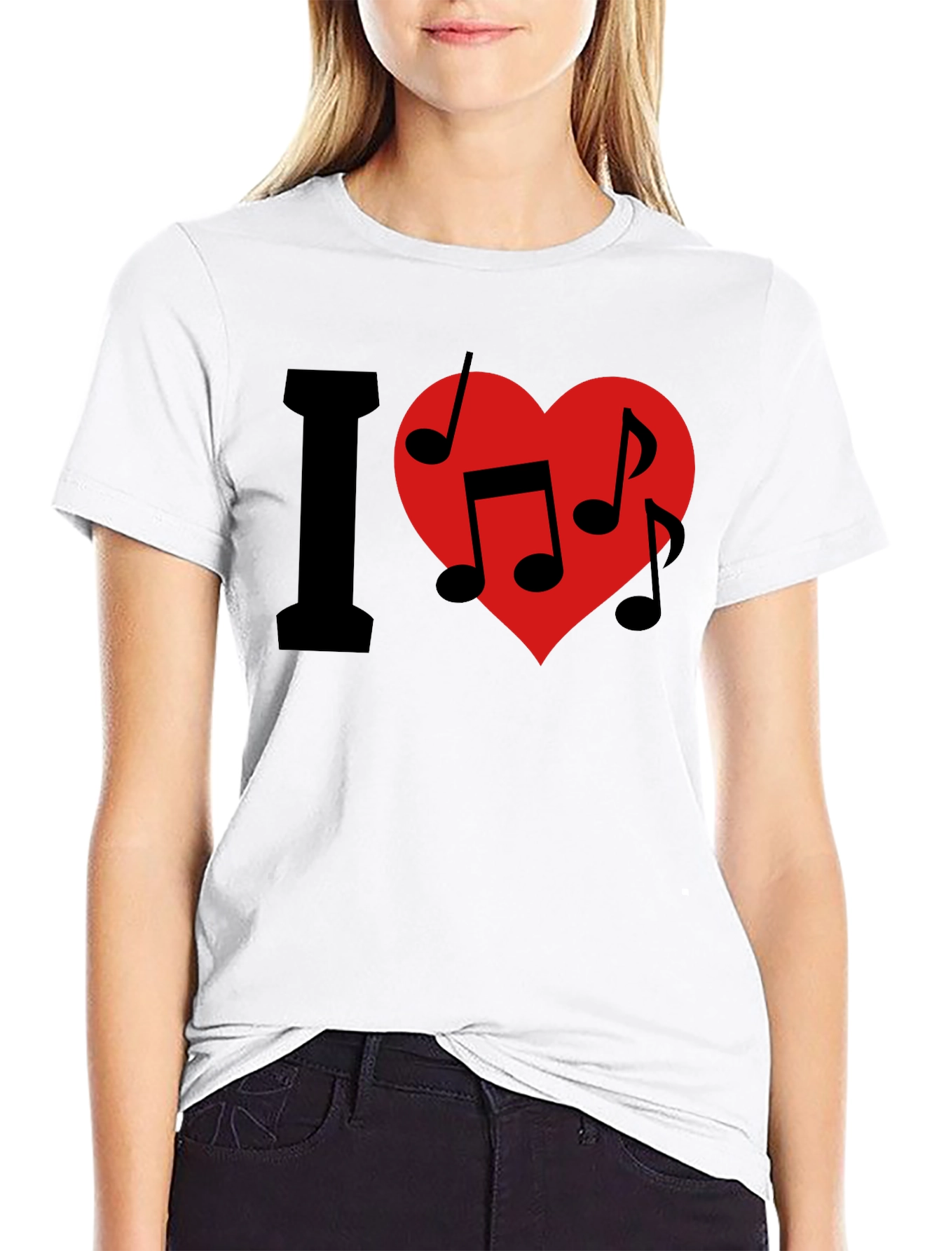 Black I Love Music T-Shirt - Crew Neck - Black view 9