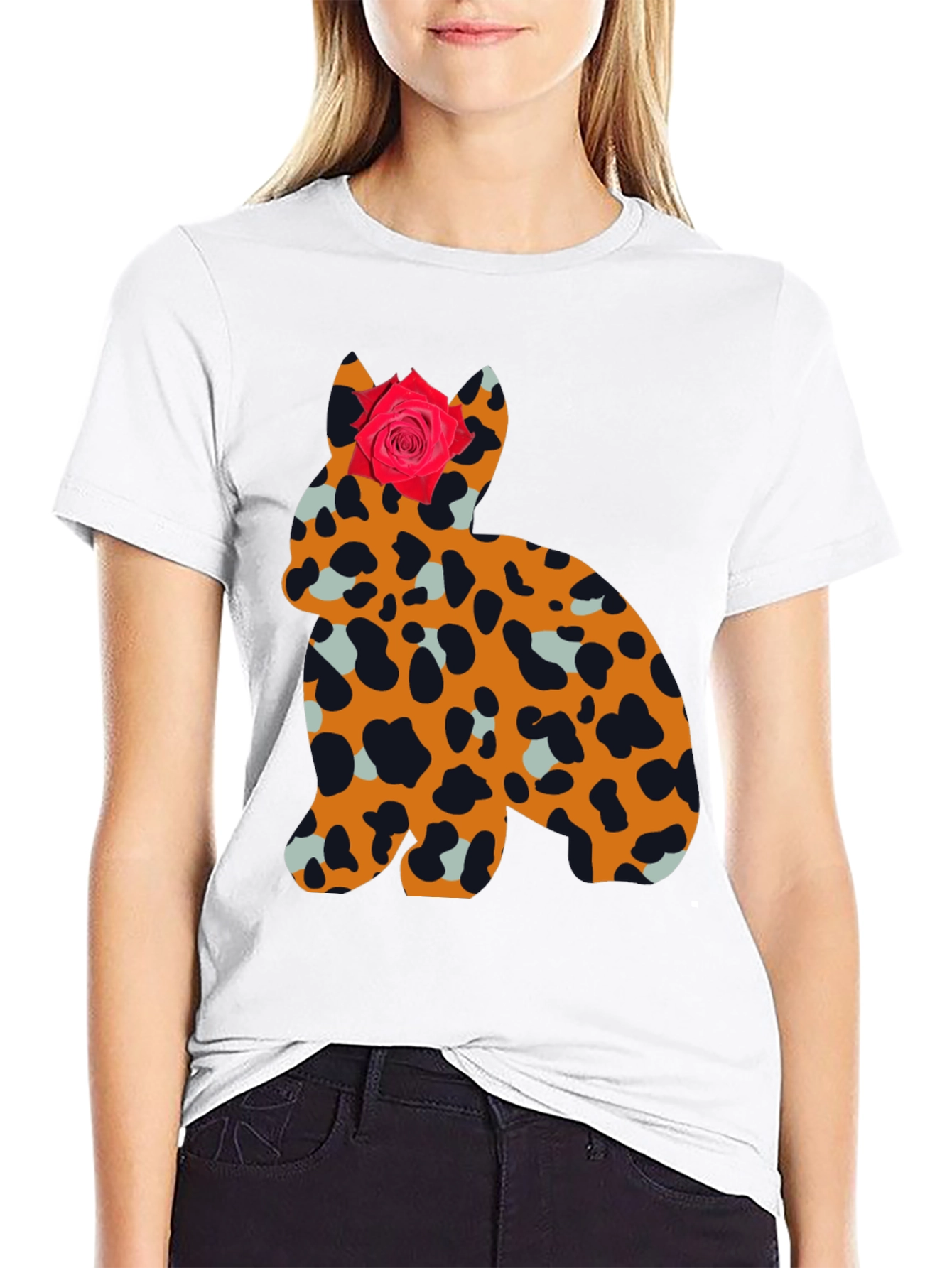 Black Leopard Print Cat with Rose Tee view 9