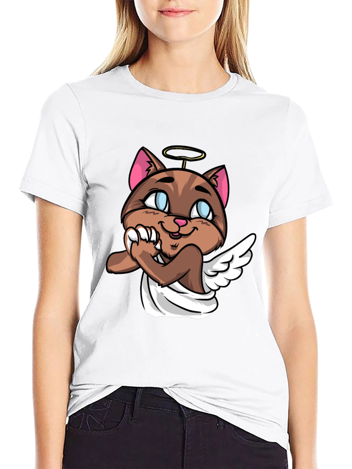 Black Angel Cat Graphic Tee - Unisex Black T-Shirt view 9