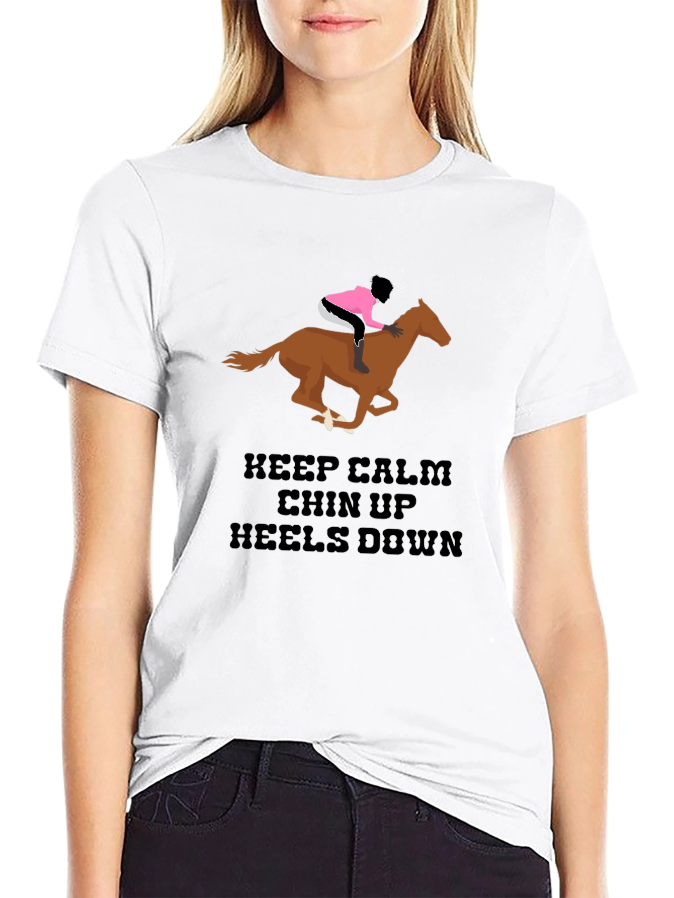 Black Equestrian T-Shirt - Keep Calm Chin Up Heels Down Horse Riding Tee view 9