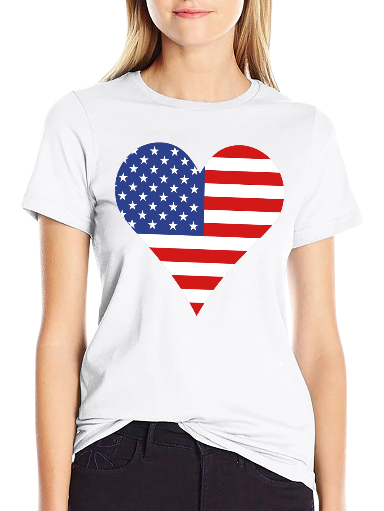 Black American Flag Heart T-Shirt - Patriotic USA Love Tee view 9