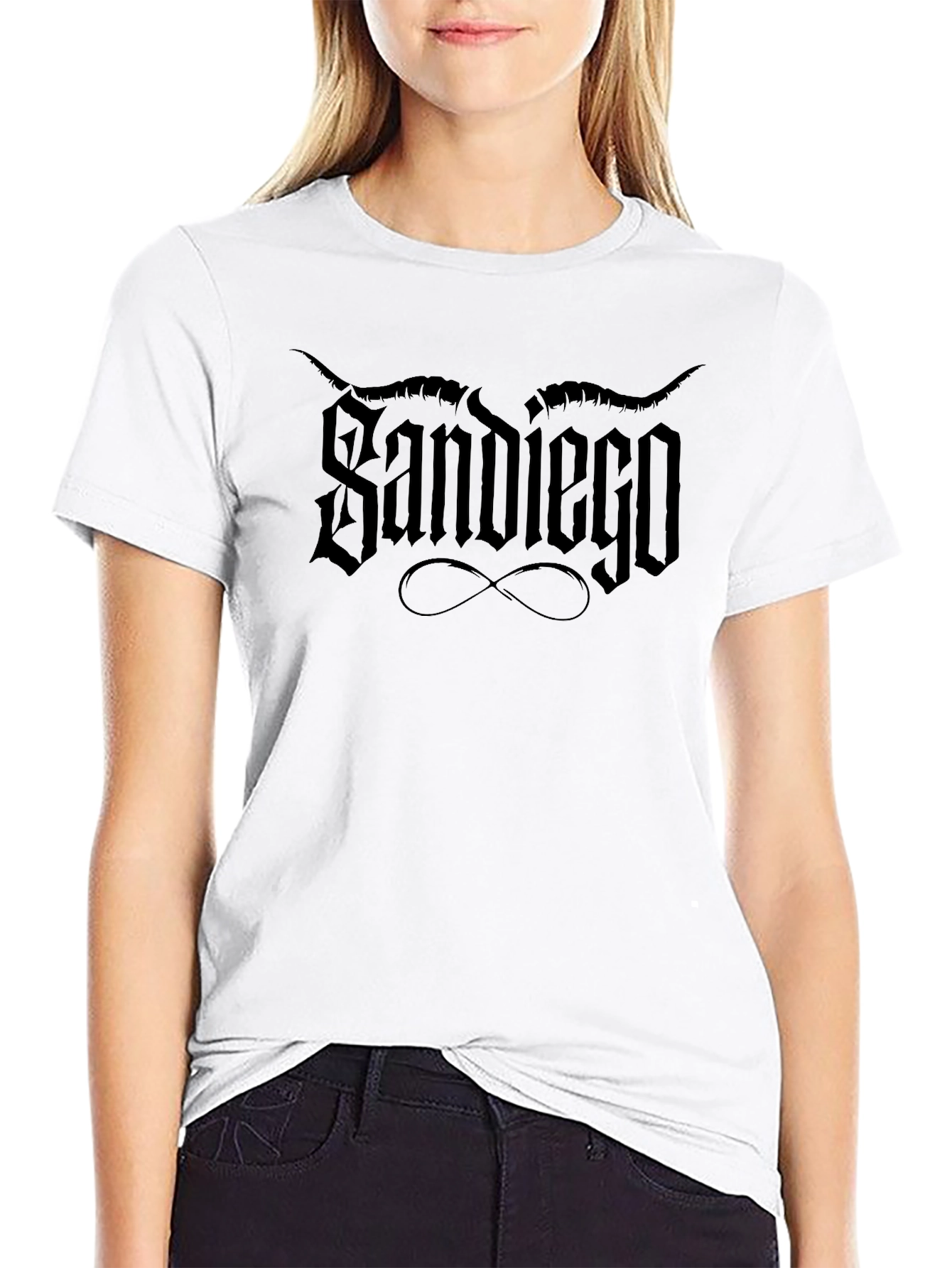 Black Sandiego Horned Script Black Graphic T-Shirt view 9