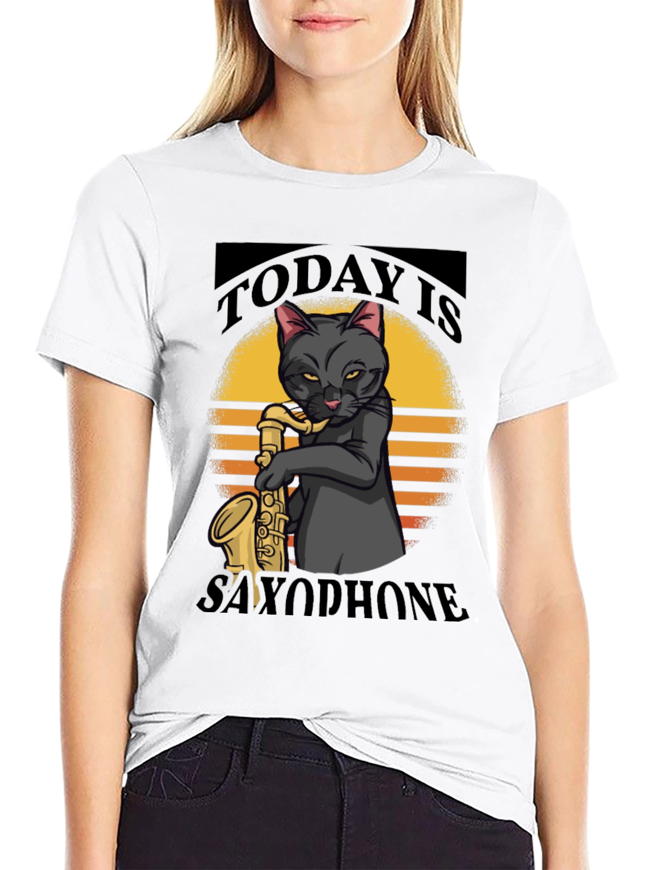 Black Today is Saxophone Cat T-Shirt view 9