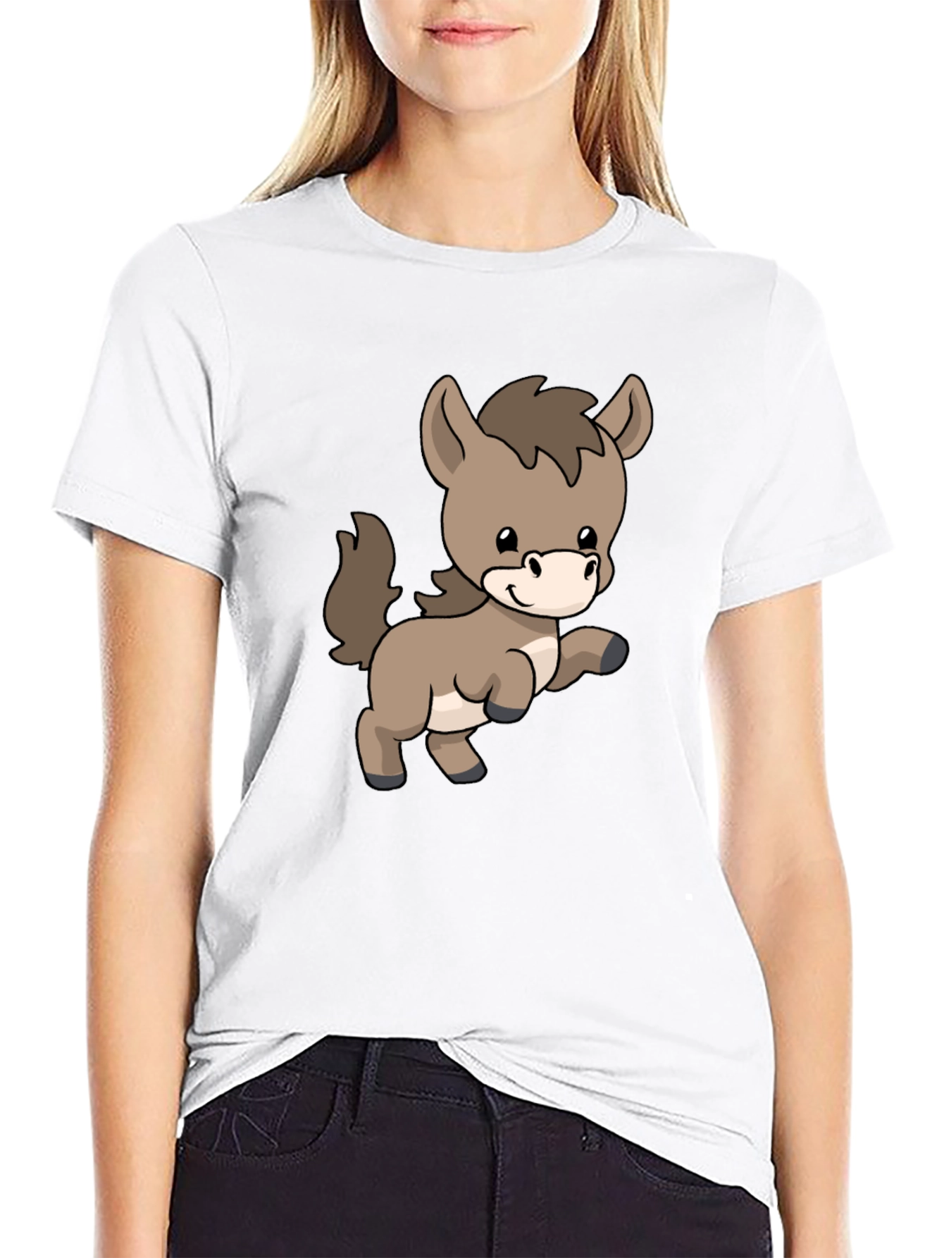 Black Cute Donkey Cartoon Black T-Shirt view 9