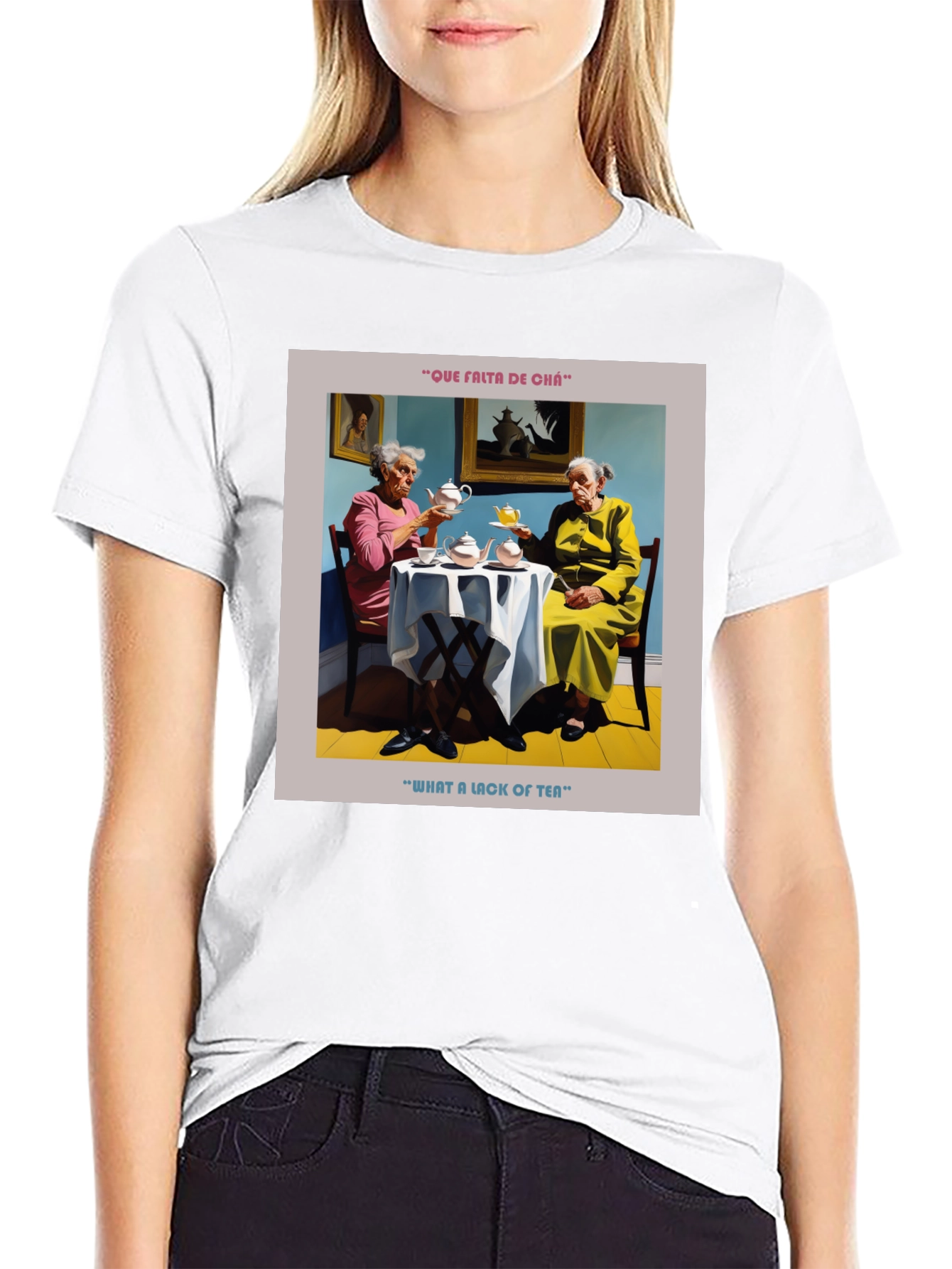 Black Humorous "What a Lack of Tea" Graphic T-Shirt view 9