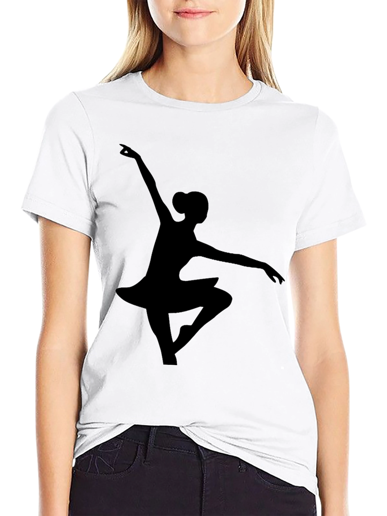Black Ballerina Silhouette Black T-Shirt view 9