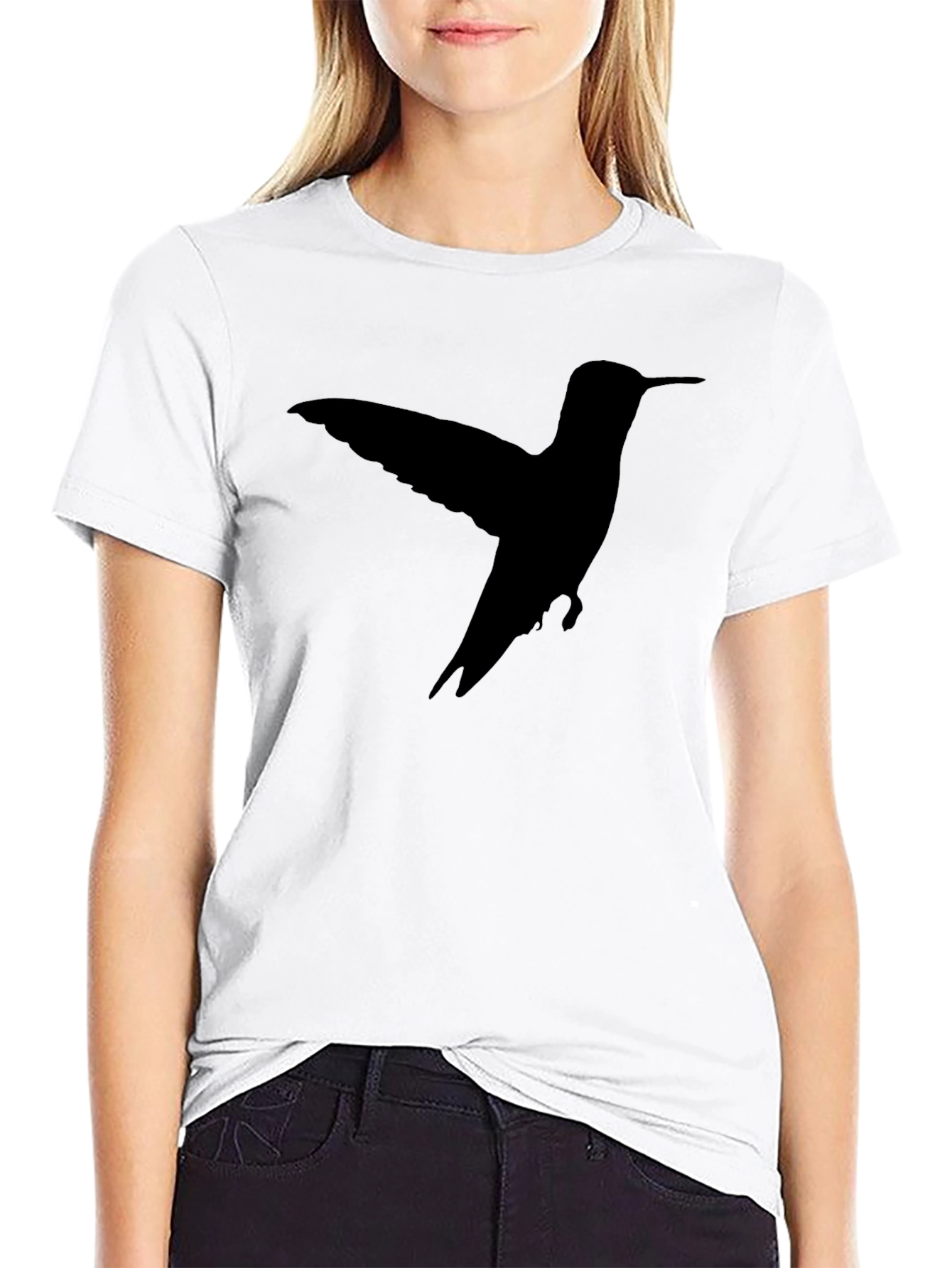 Black Hummingbird Silhouette Black T-Shirt view 9