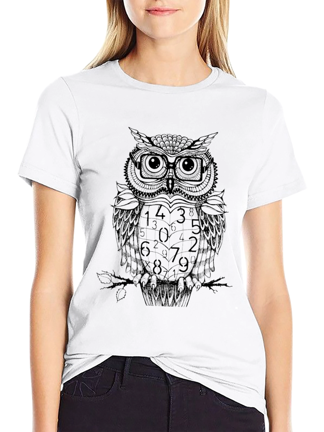 Black Numerology Owl Graphic Print Black T-Shirt view 9