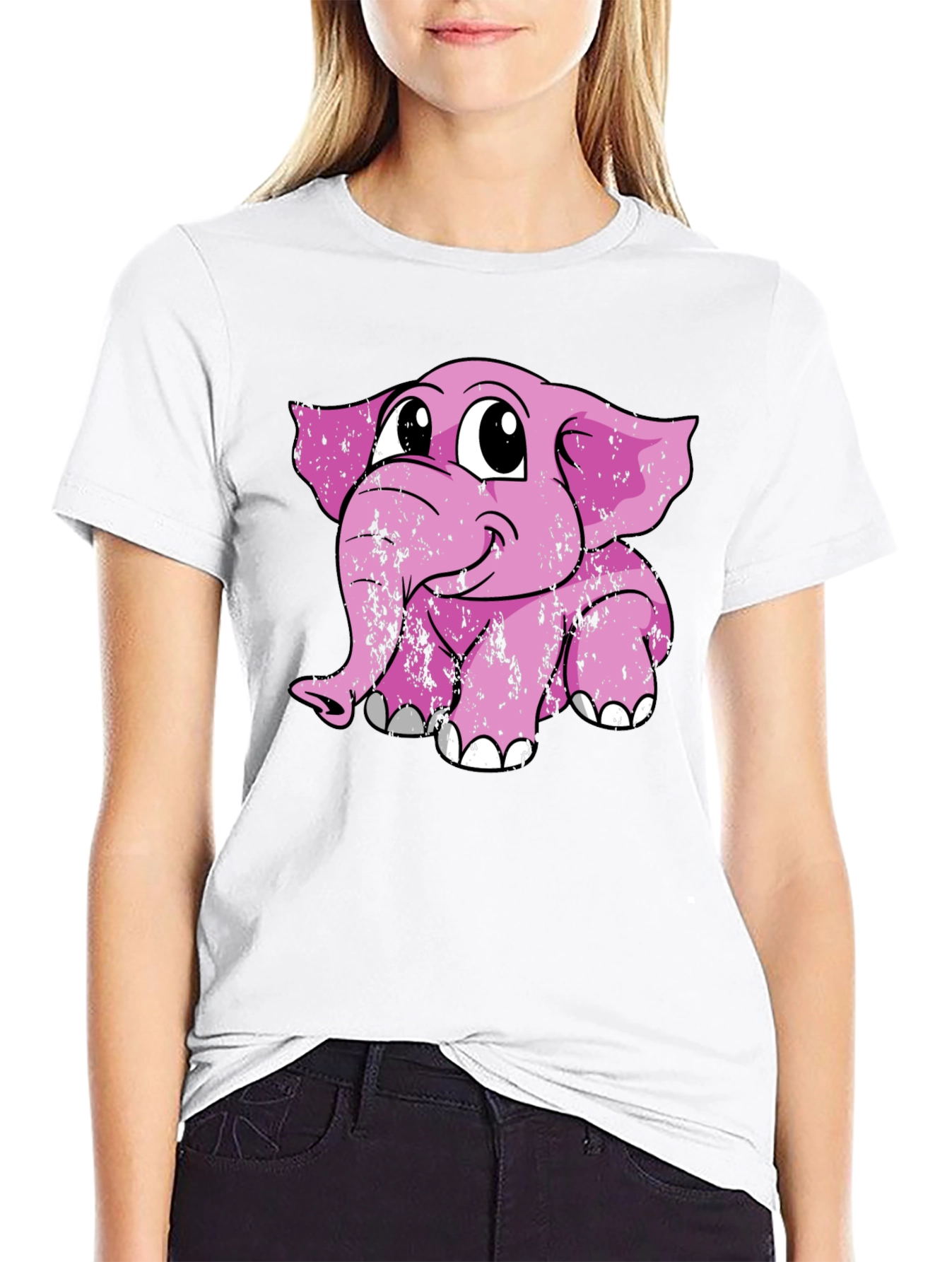 Black Cute Pink Elephant Graphic Tee - Soft Cotton Blend view 9