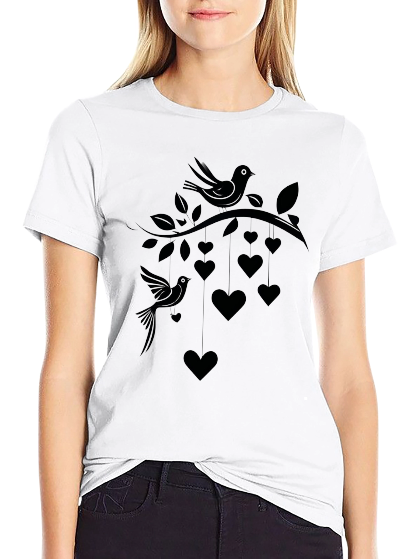 Love Birds Tee - Heart & Bird Graphic Print - 9