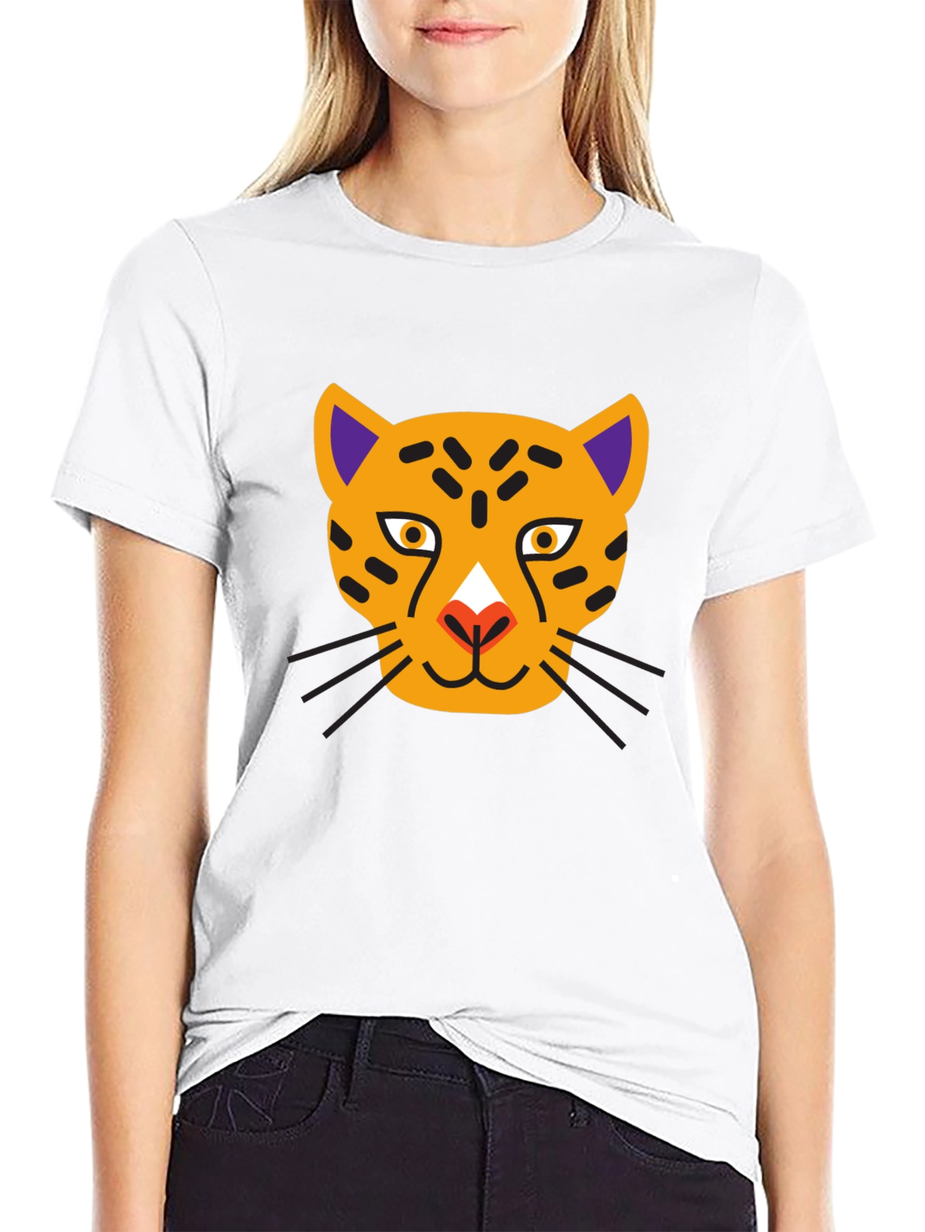 Black Stylish Black T-Shirt with Cartoon Leopard Design view 9