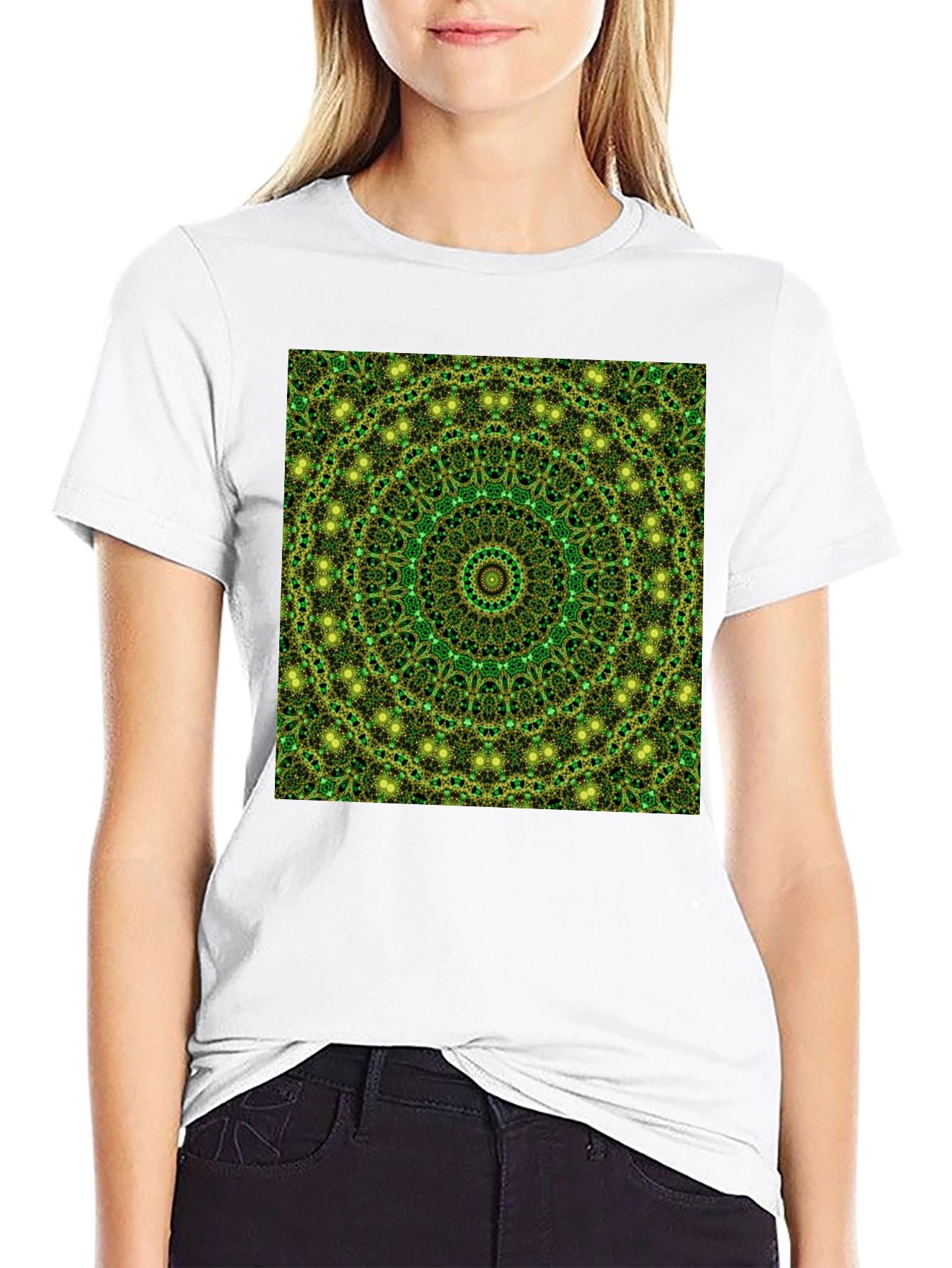 Black Green Mandala Pattern T-Shirt view 9