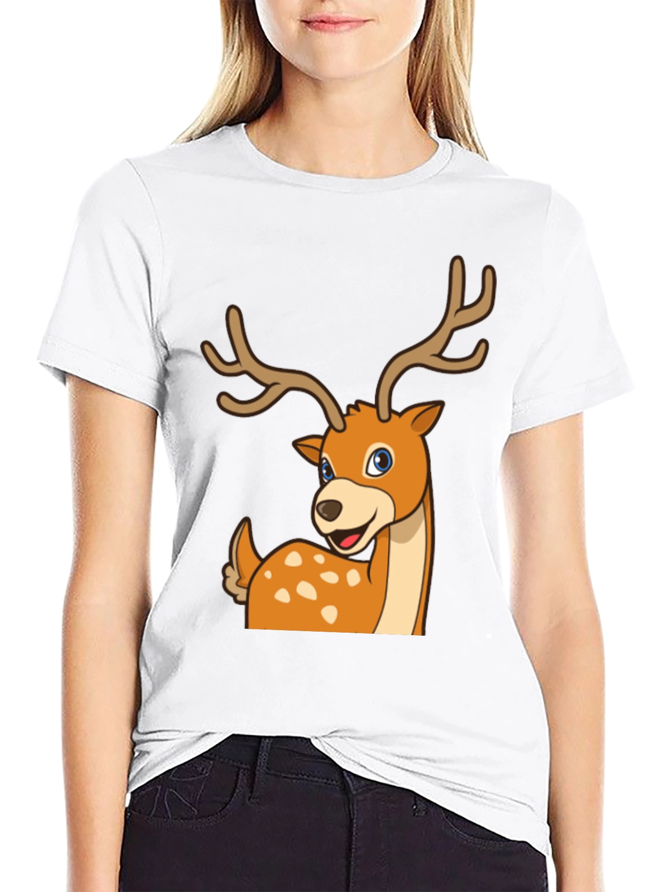 Black Deer Cartoon Graphic Black T-Shirt view 9
