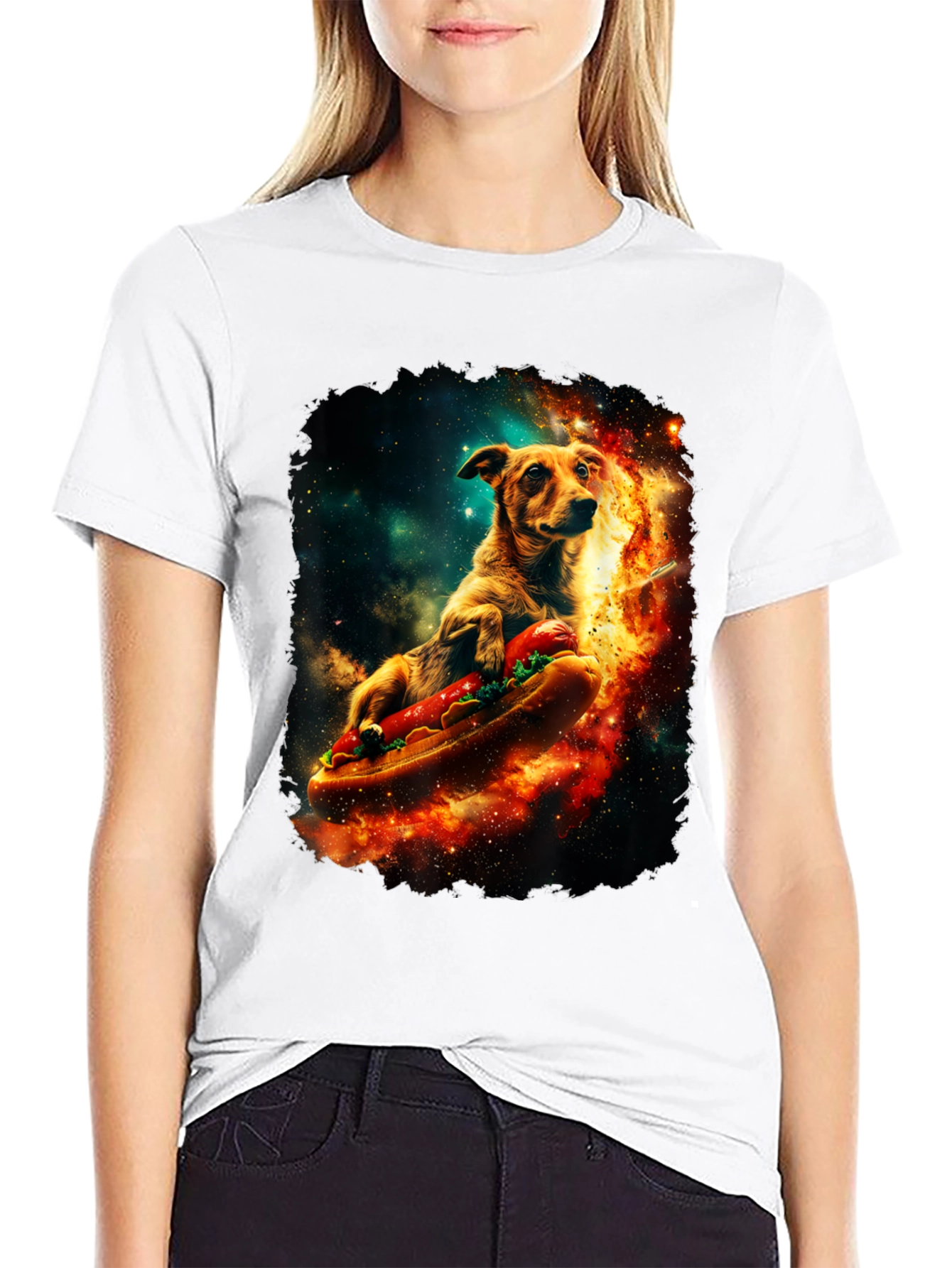 Black Cosmic Hot Dog Dog T-Shirt view 9