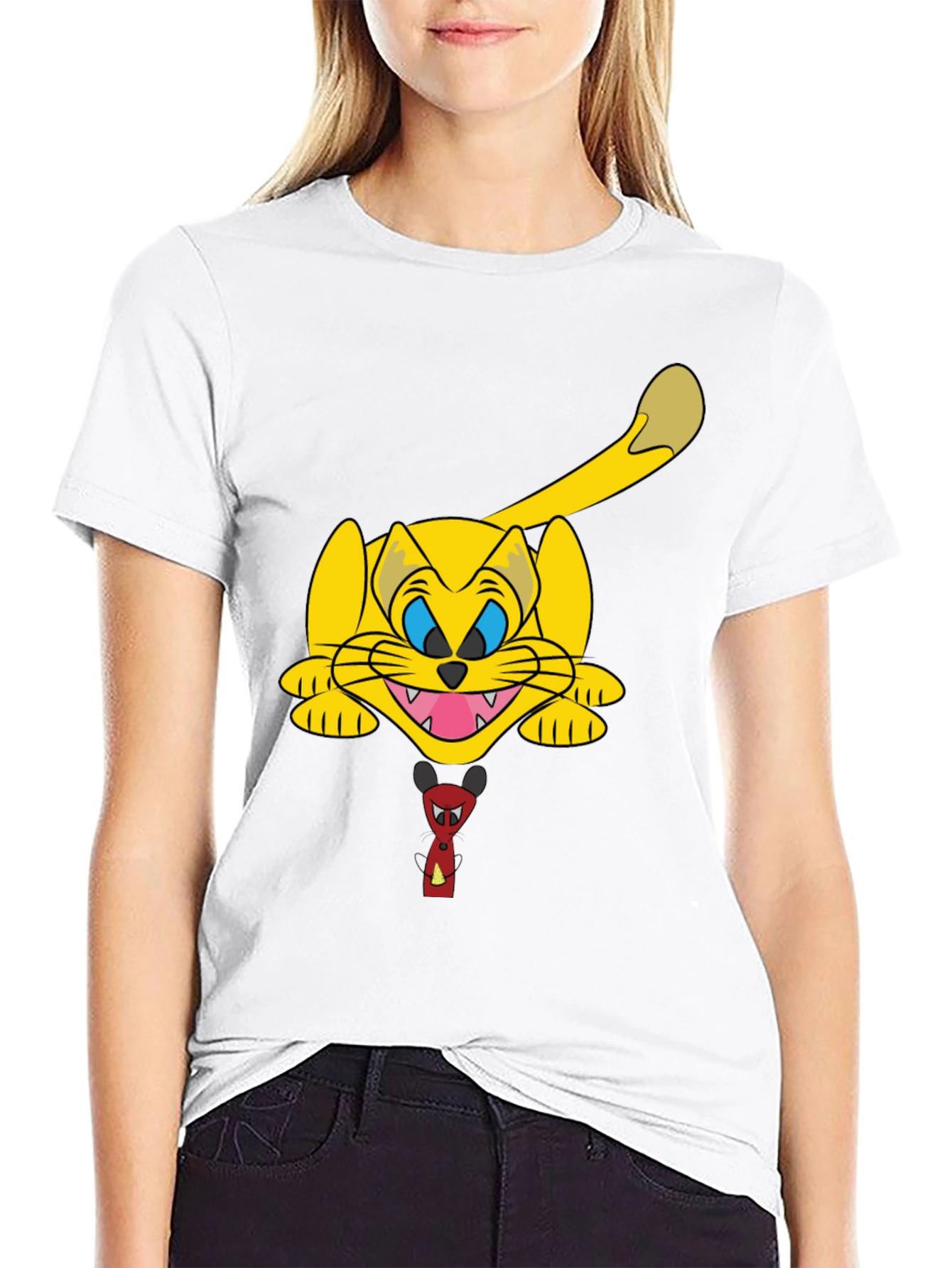 Black Cartoon Cat Graphic Black T-Shirt view 9