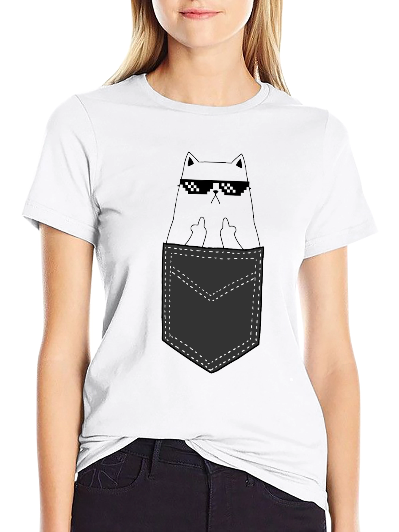 Black Cool Cat Pocket T-Shirt - Black view 9