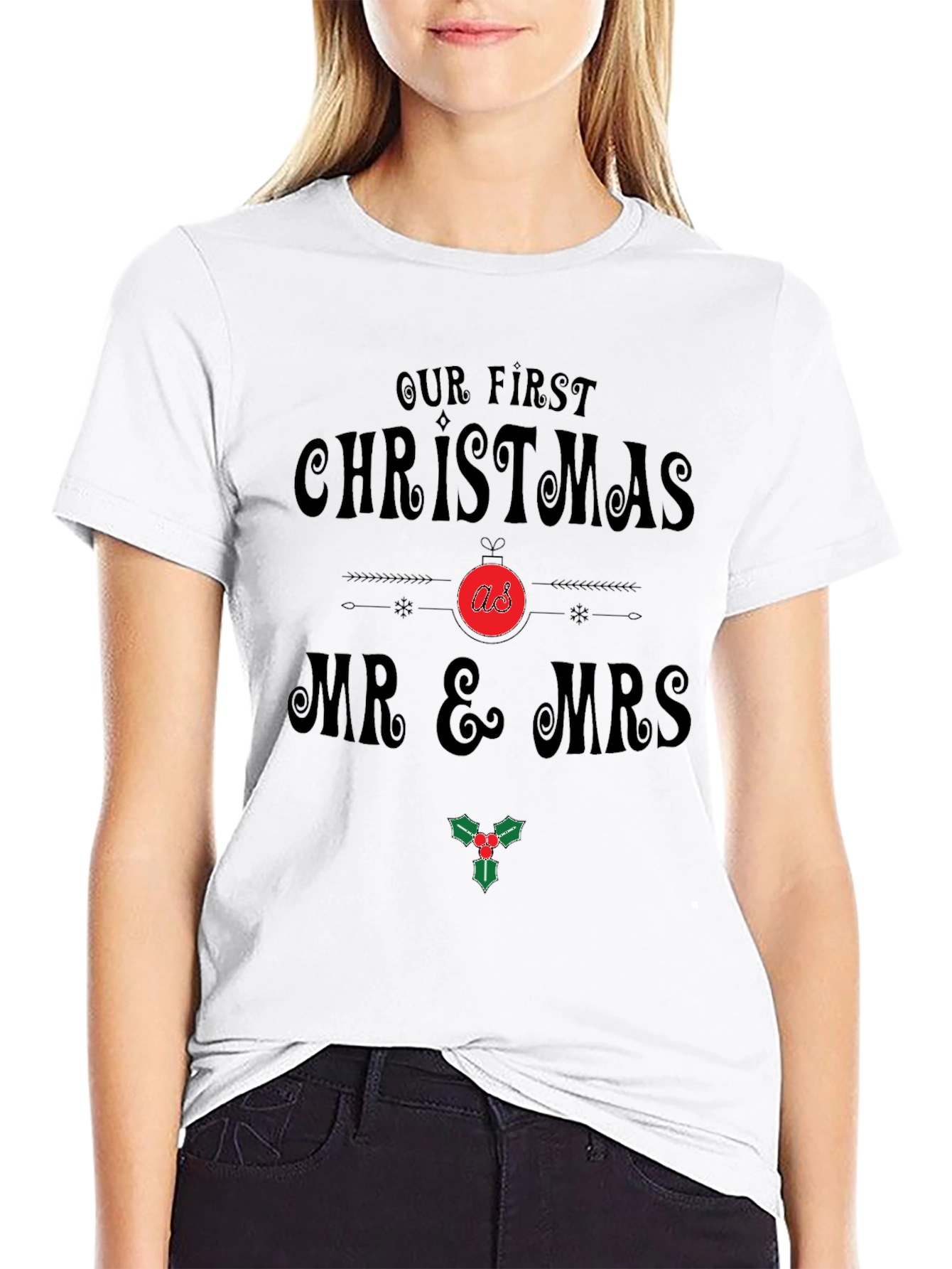 Black Our First Christmas Mr & Mrs T-Shirt view 9