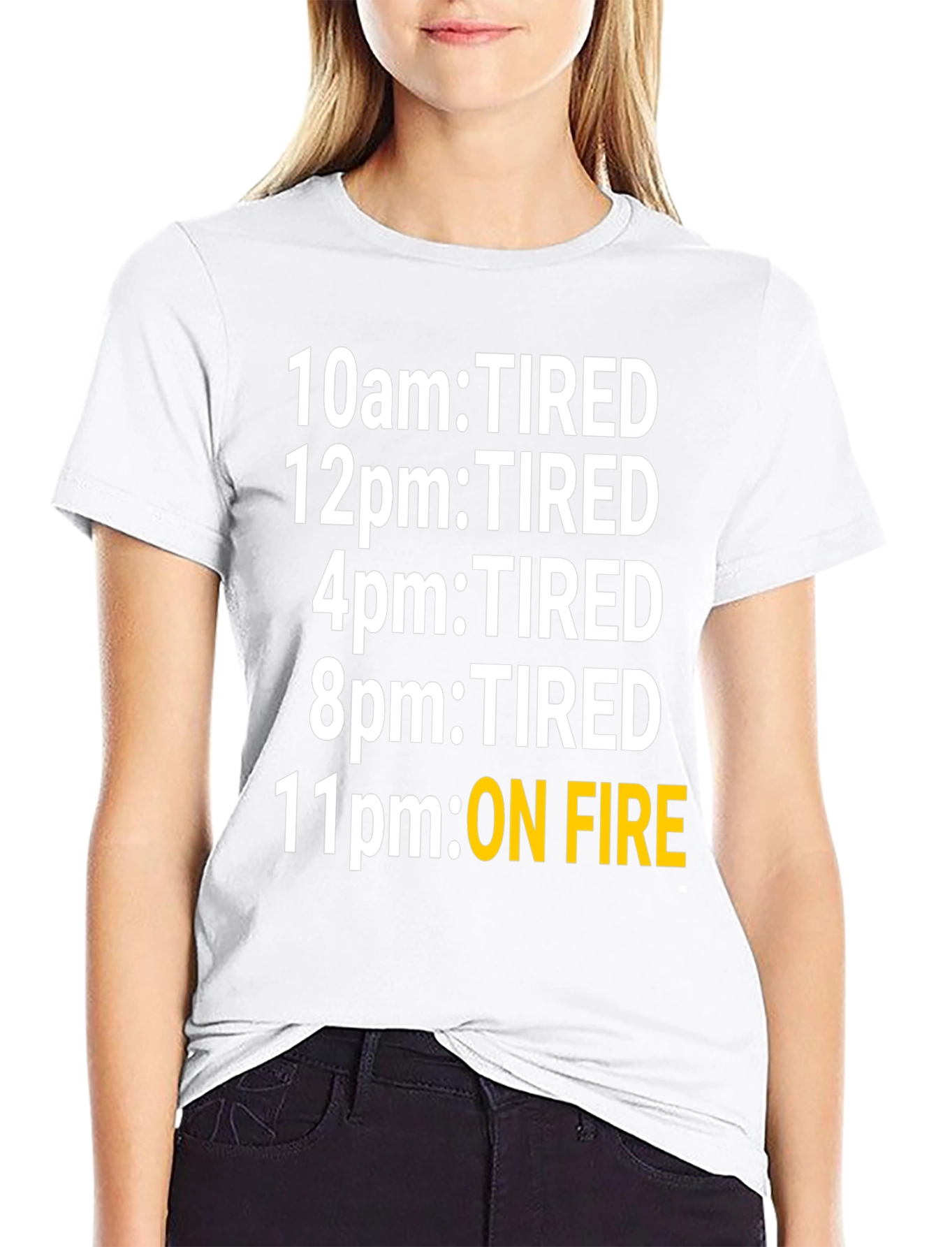 Black Funny Tired Schedule Black T-Shirt view 9