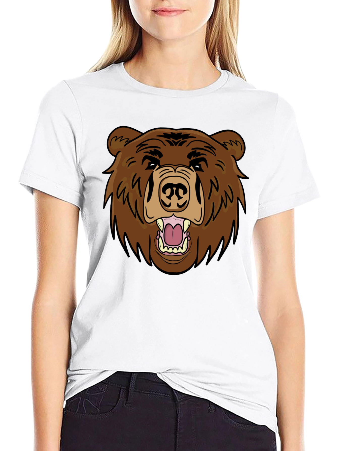Black Men's Black T-Shirt with Brown Bear Graphic view 9