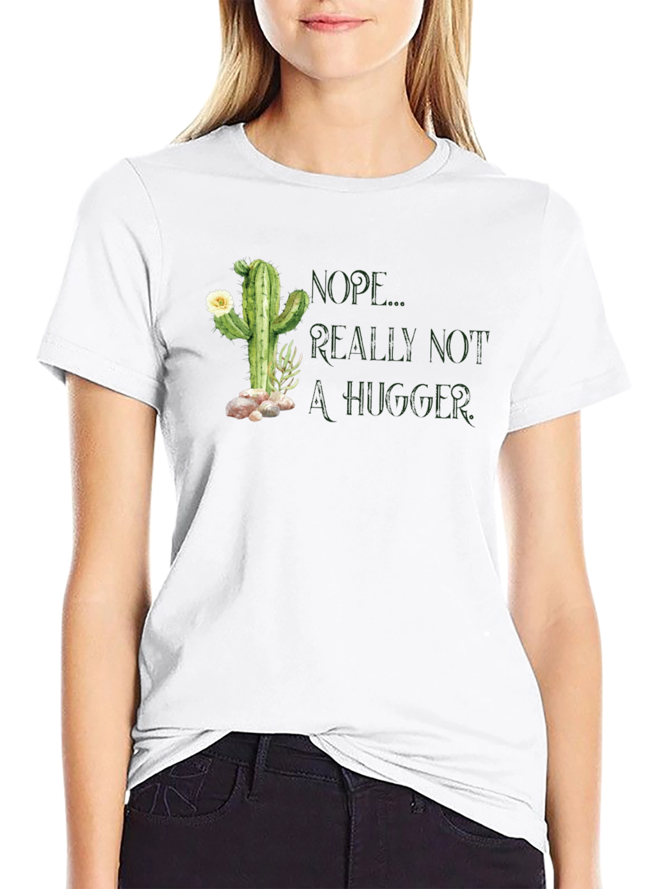 Black Nope, Not a Hugger Cactus Graphic T-Shirt view 9