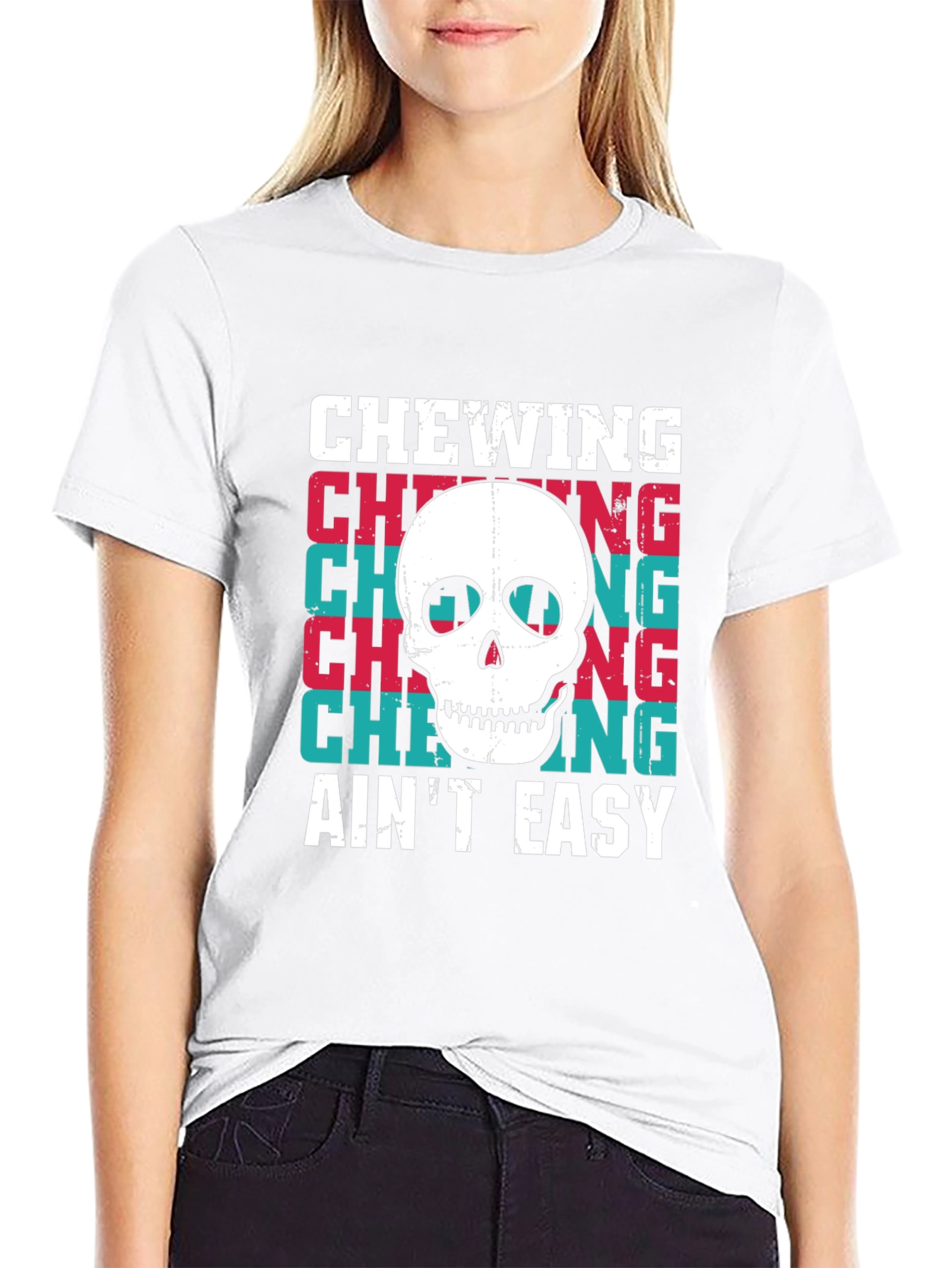 Black Chewing Ain't Easy Skull Graphic Tee view 9