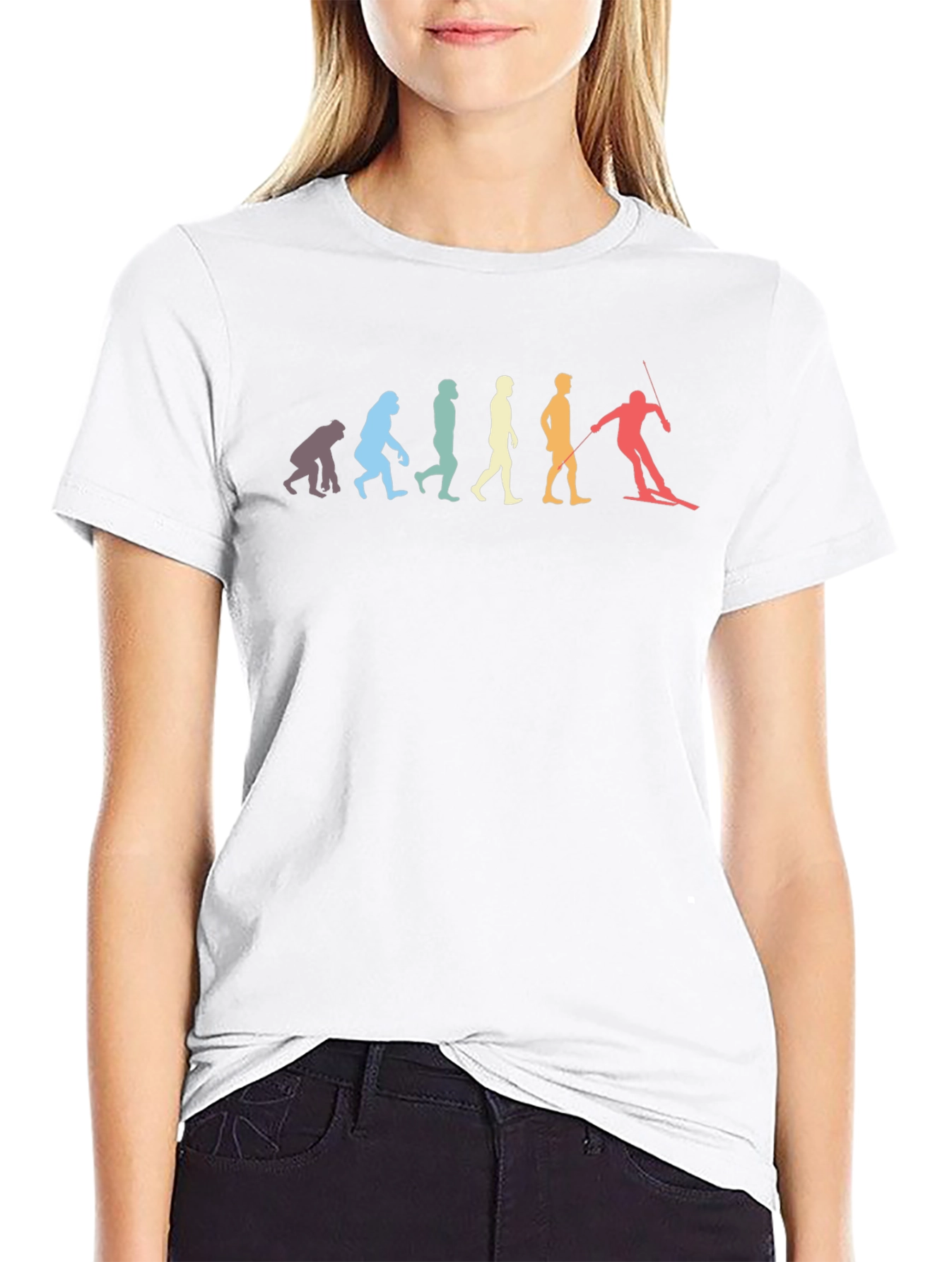 Black Skiing Evolution Graphic Tee - Funny Ski T-Shirt view 9