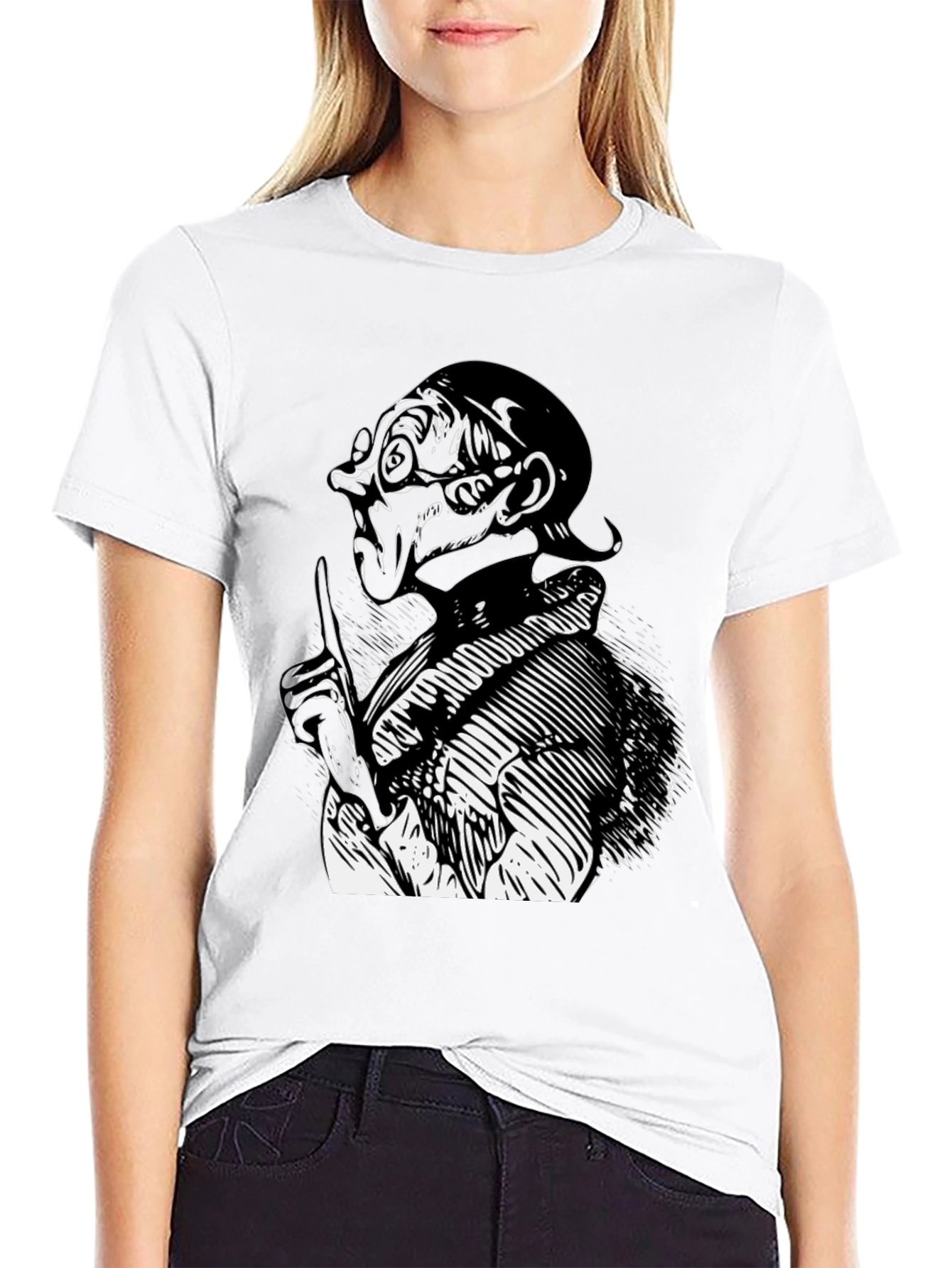 Black Black T-Shirt with Illustrated Figure view 9