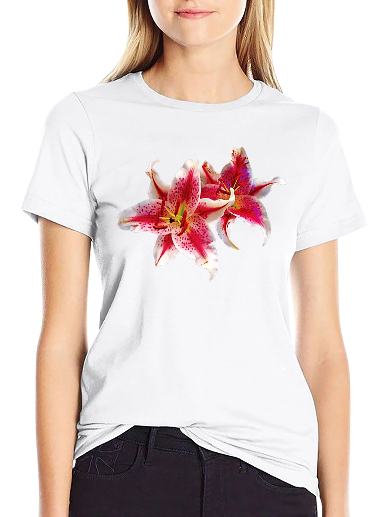 Black Floral Lily Graphic Black T-Shirt view 9