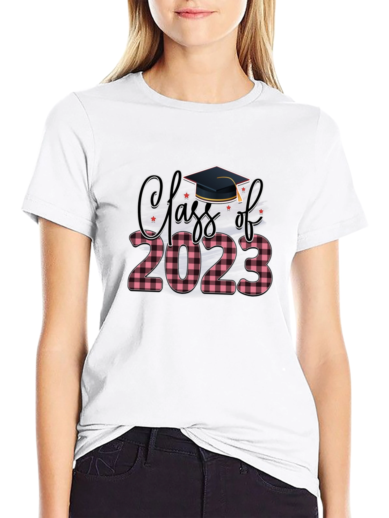Black Class of 2023 Plaid Graduation T-Shirt view 9