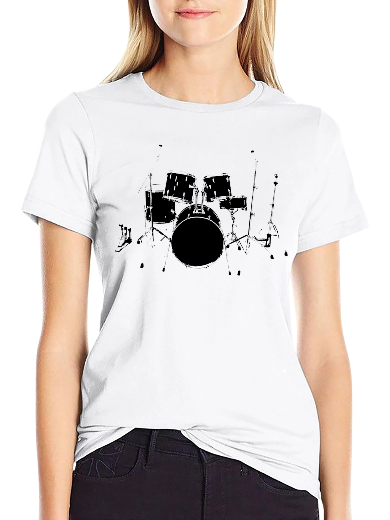 Black Black Drum Set Graphic Tee - Music Lover's T-Shirt view 9
