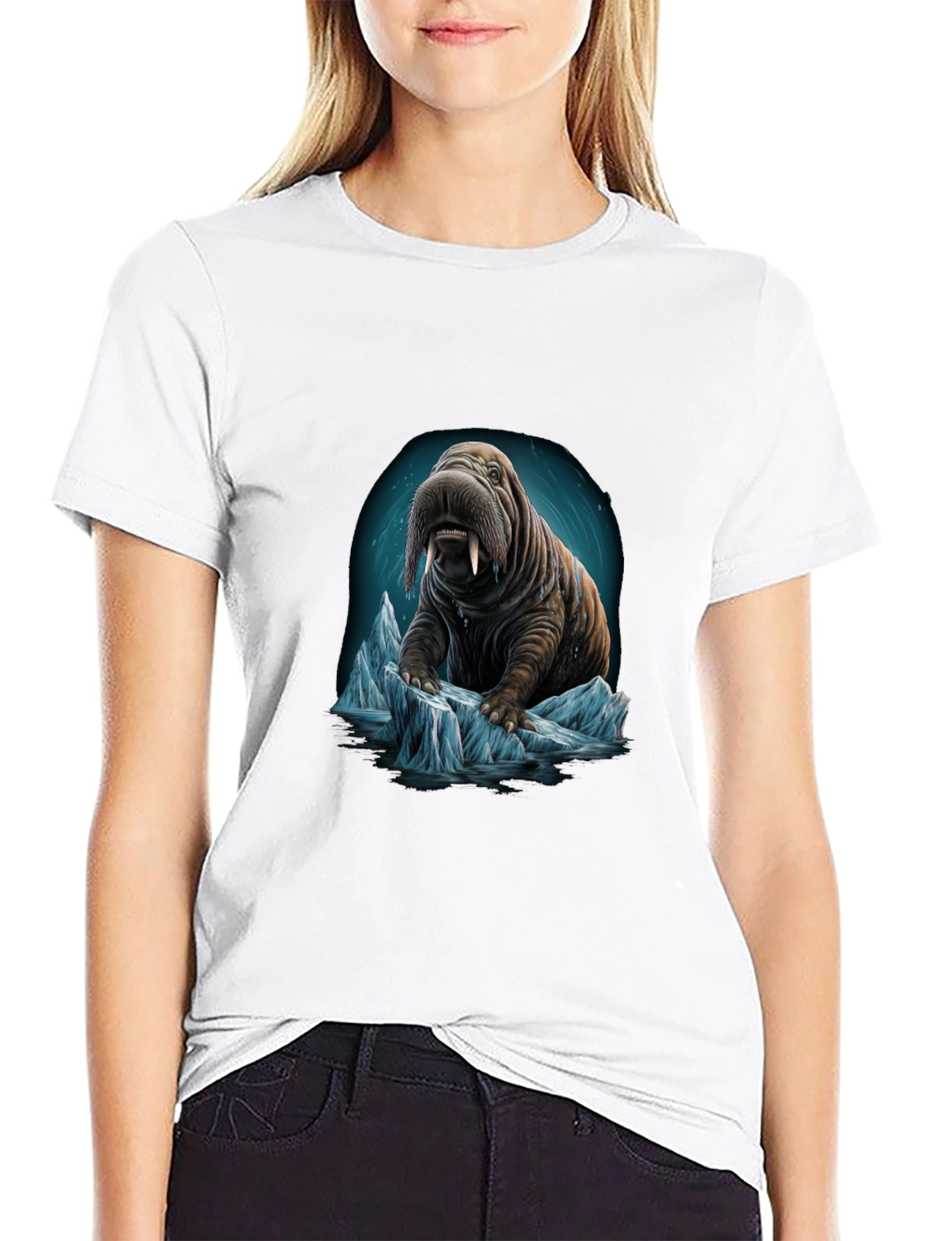 Black Walrus on Iceberg Graphic T-Shirt view 9