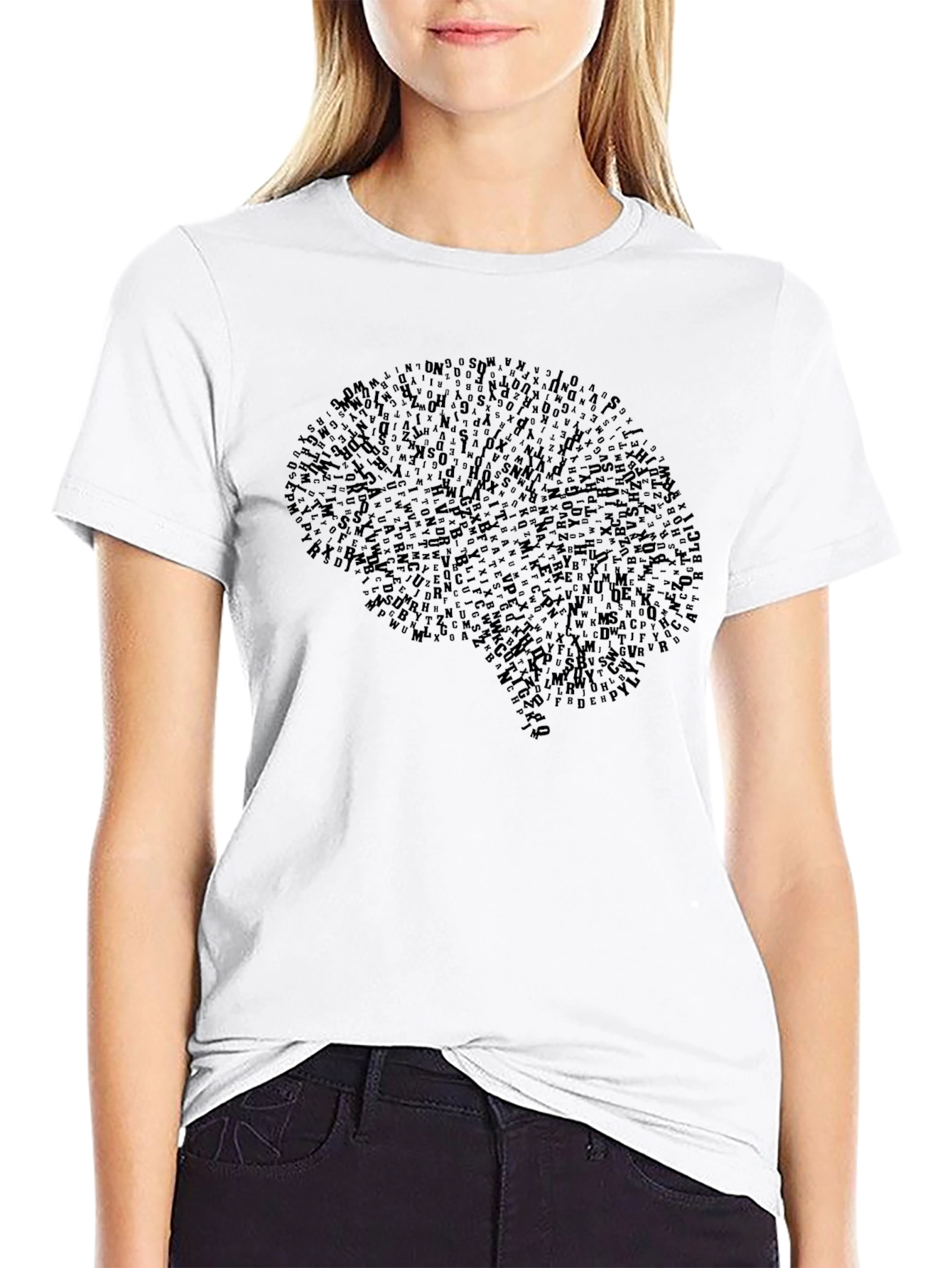 Black Brain Graphic Print Crew Neck T-Shirt - Black view 9