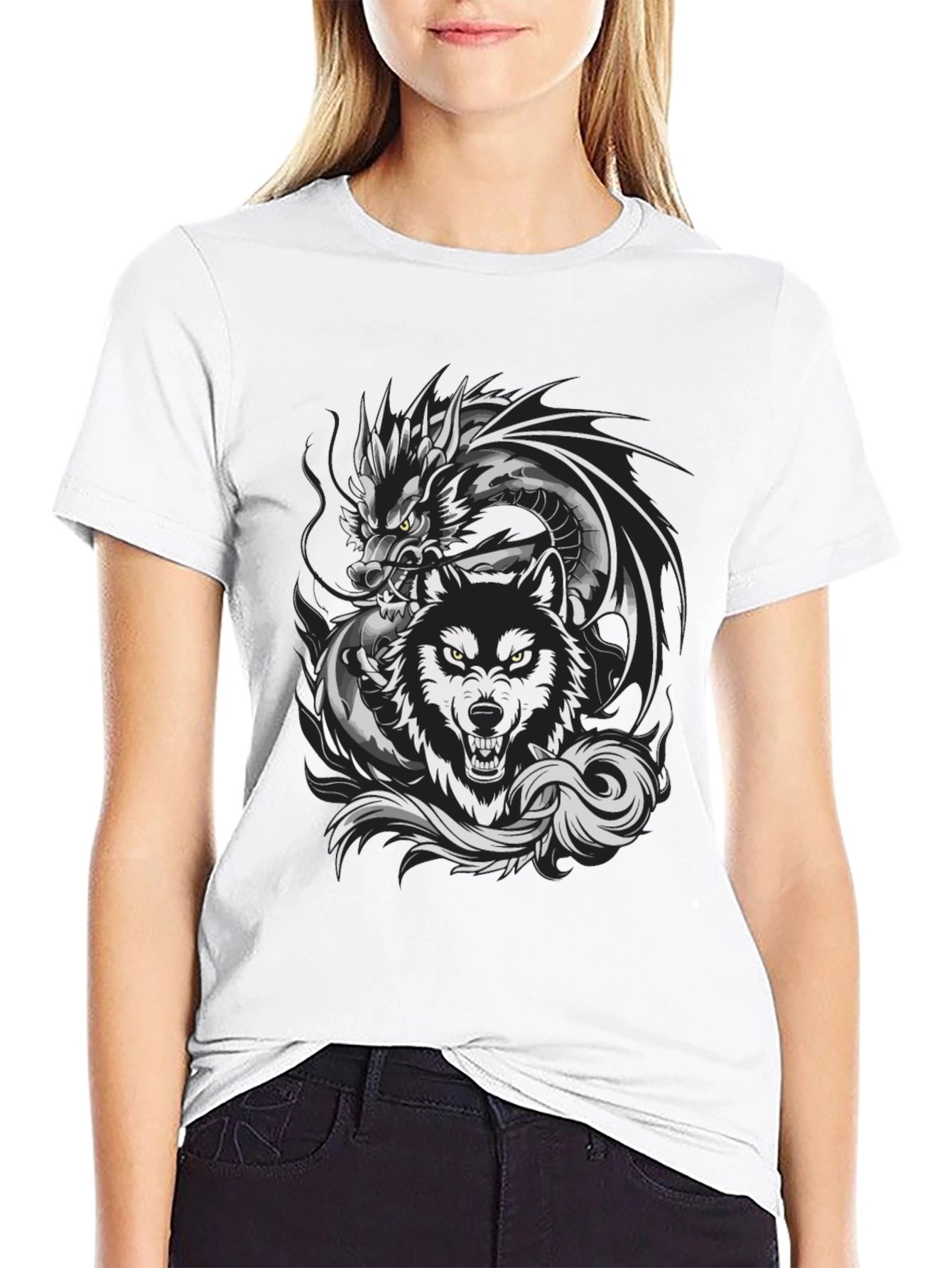 Black Dragon Wolf Graphic Tee - Fierce Design view 9